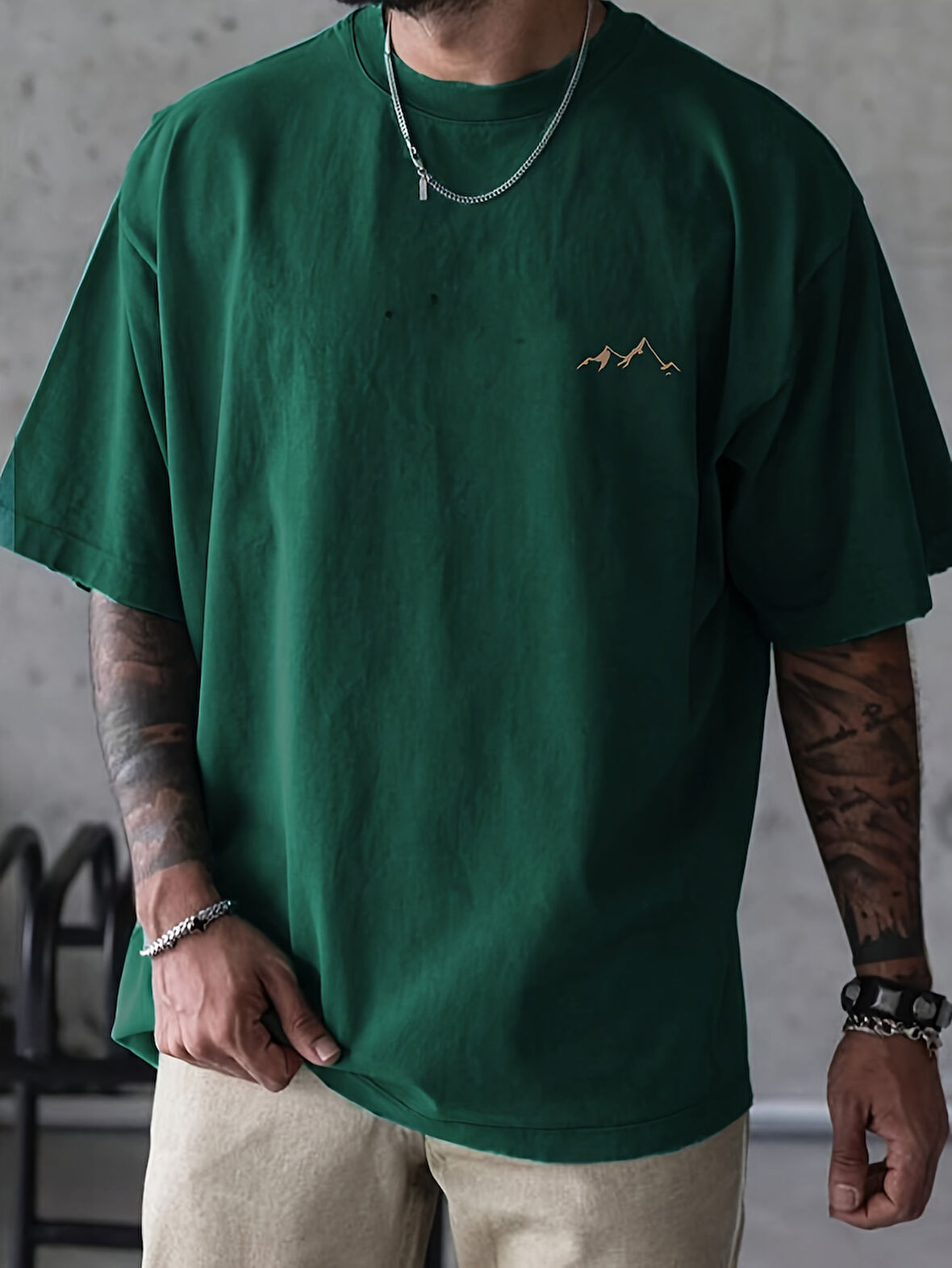 Unisex Dağ Baskılı Oversize Tshirt