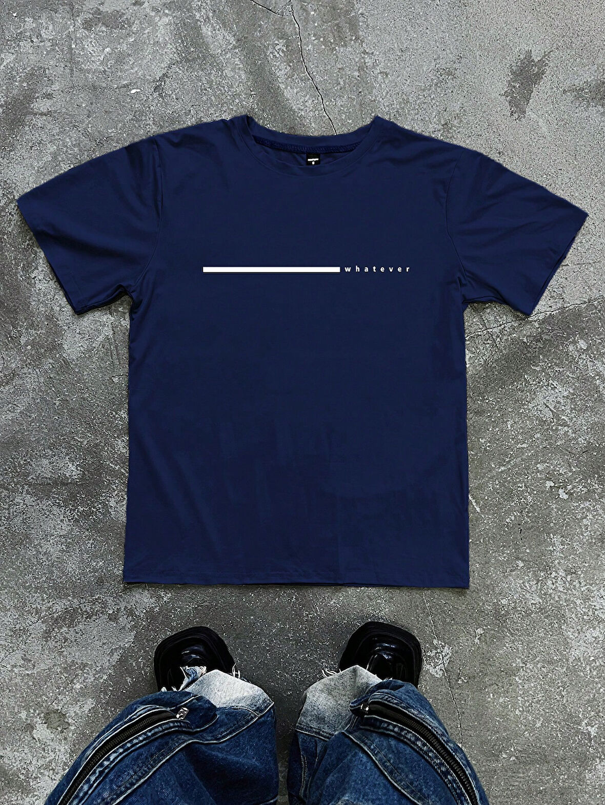 Unisex Çizgili Whatever Baskılı Oversize Tshirt