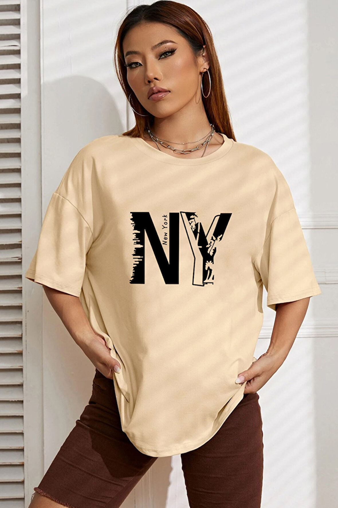 Unisex Newyork Baskılı Oversize Tshirt