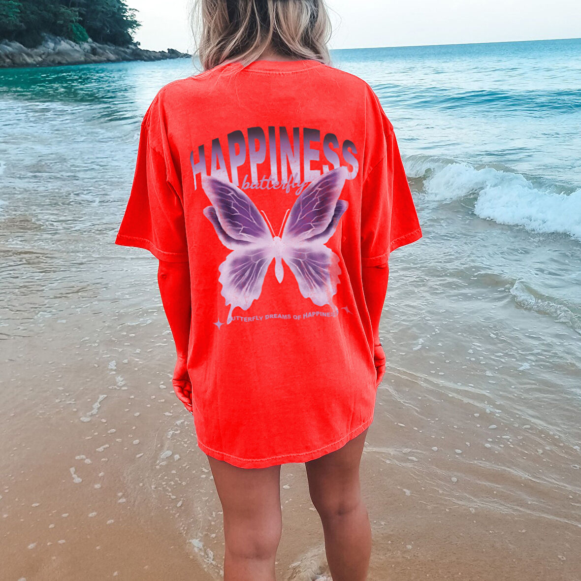 Unisex Happiness Baskılı Tasarım Tshirt