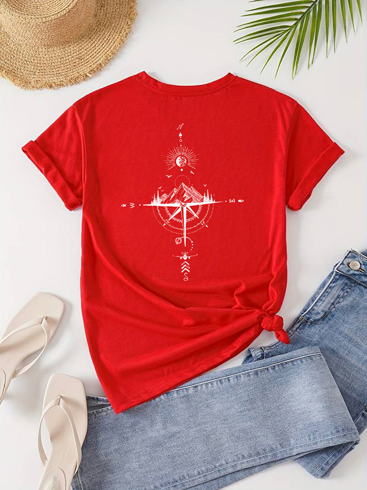 Unisex Yön Gösteren Baskılı Tasarım Tshirt