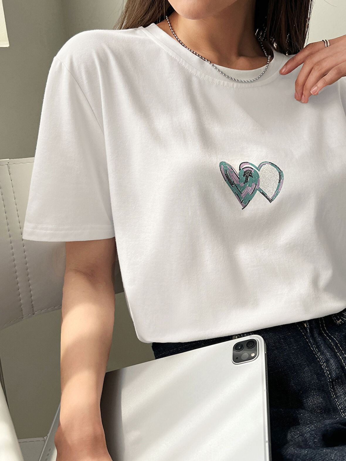 Kalp Baskılı Tasarım Tshirt