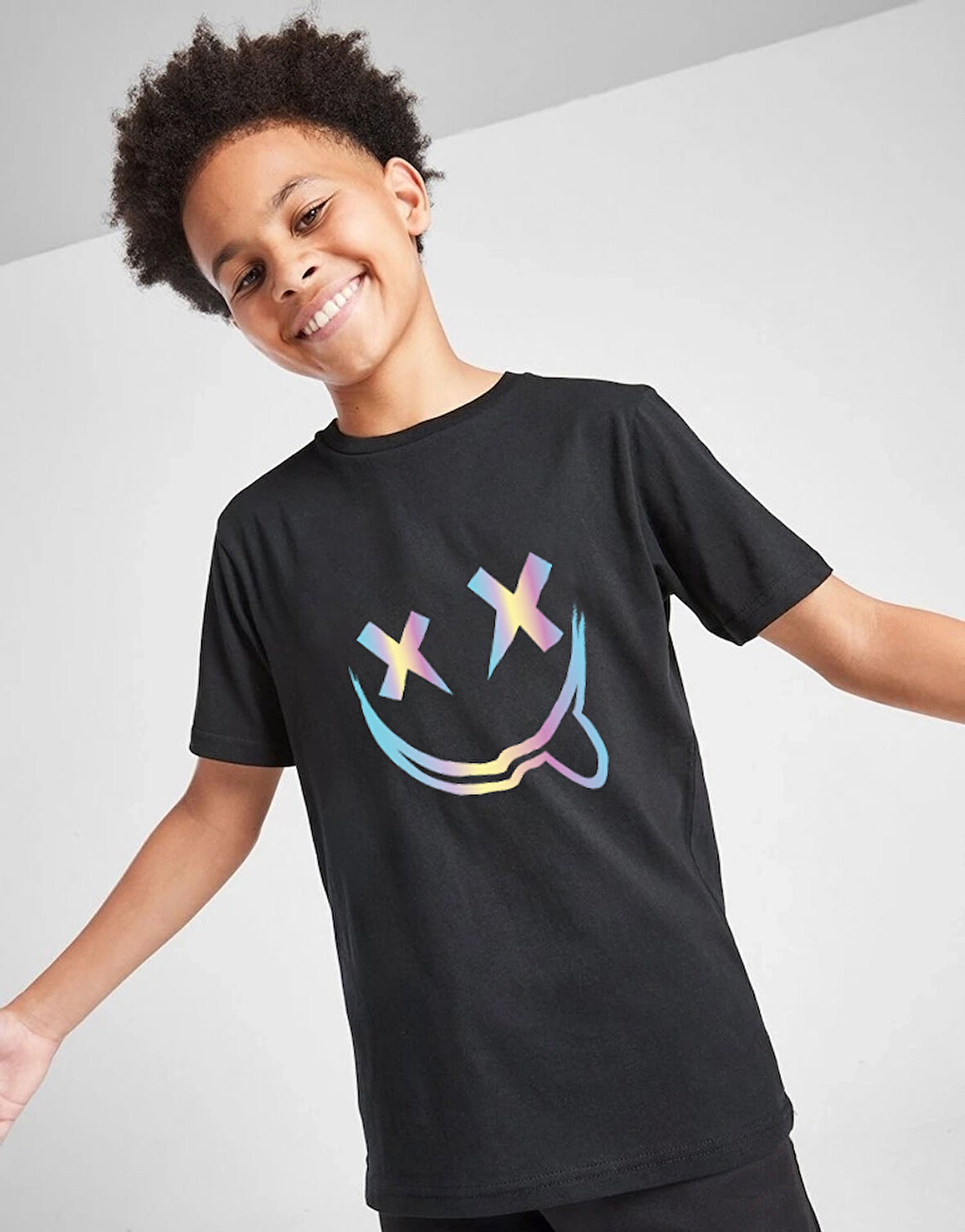 Çocuk Emoji Hologram baskılı Pamuklu Tshirt