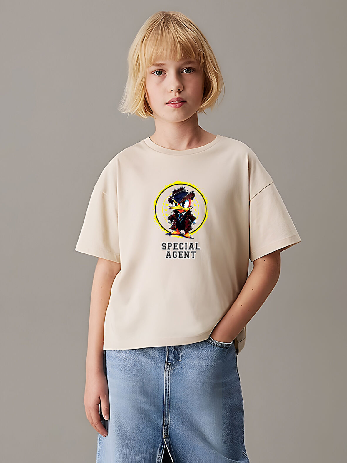 Çocuk Mafia Ördek Baskılı Pamuklu Tshirt