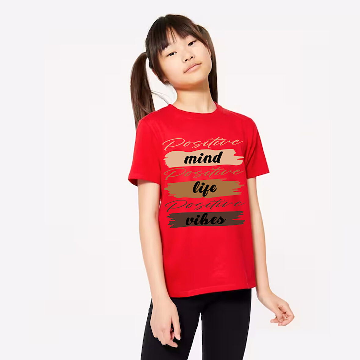 Çocuk Pozitif Zihin baskılı Pamuklu Tshirt