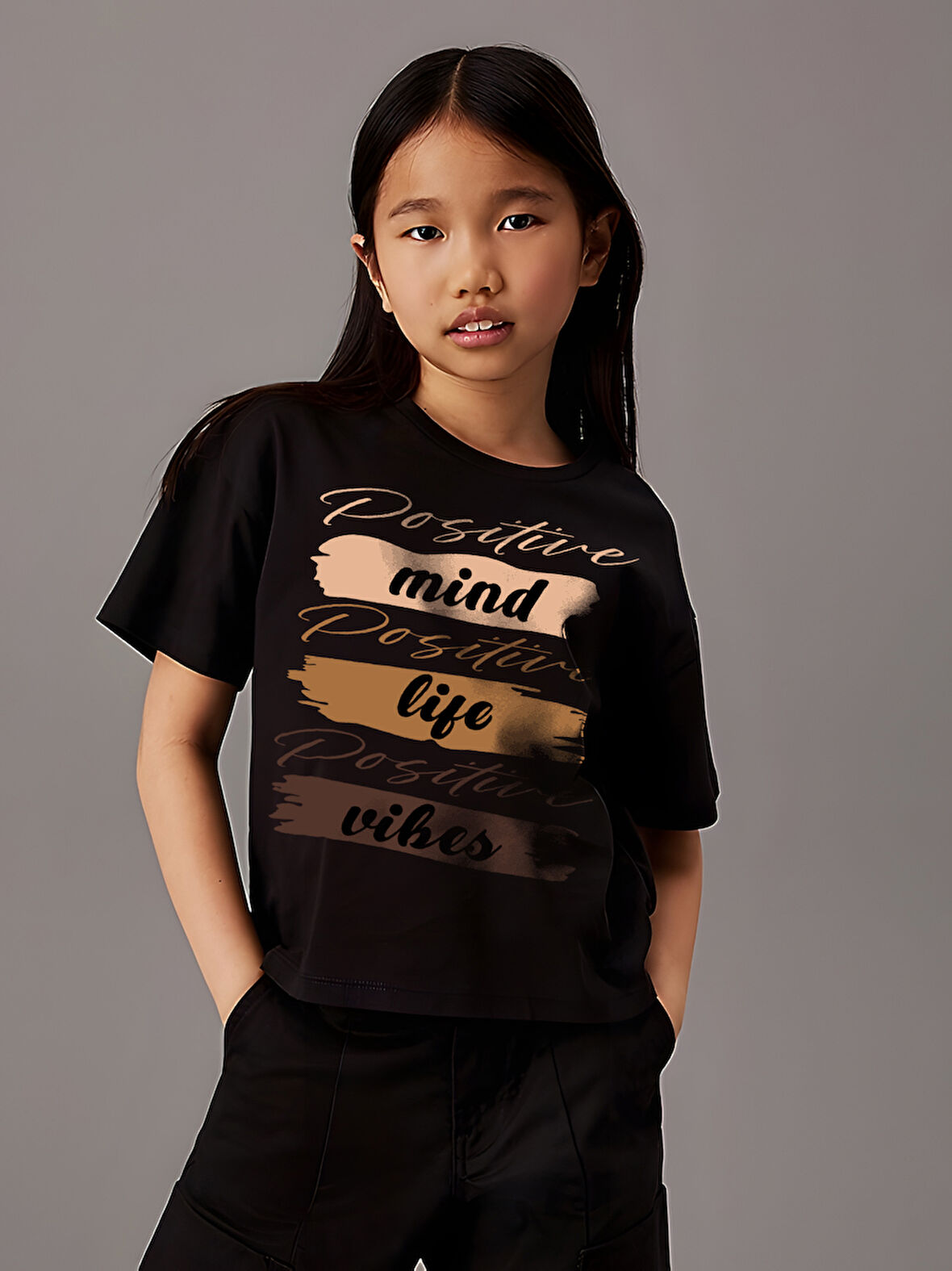 Çocuk Pozitif Zihin baskılı Pamuklu Tshirt