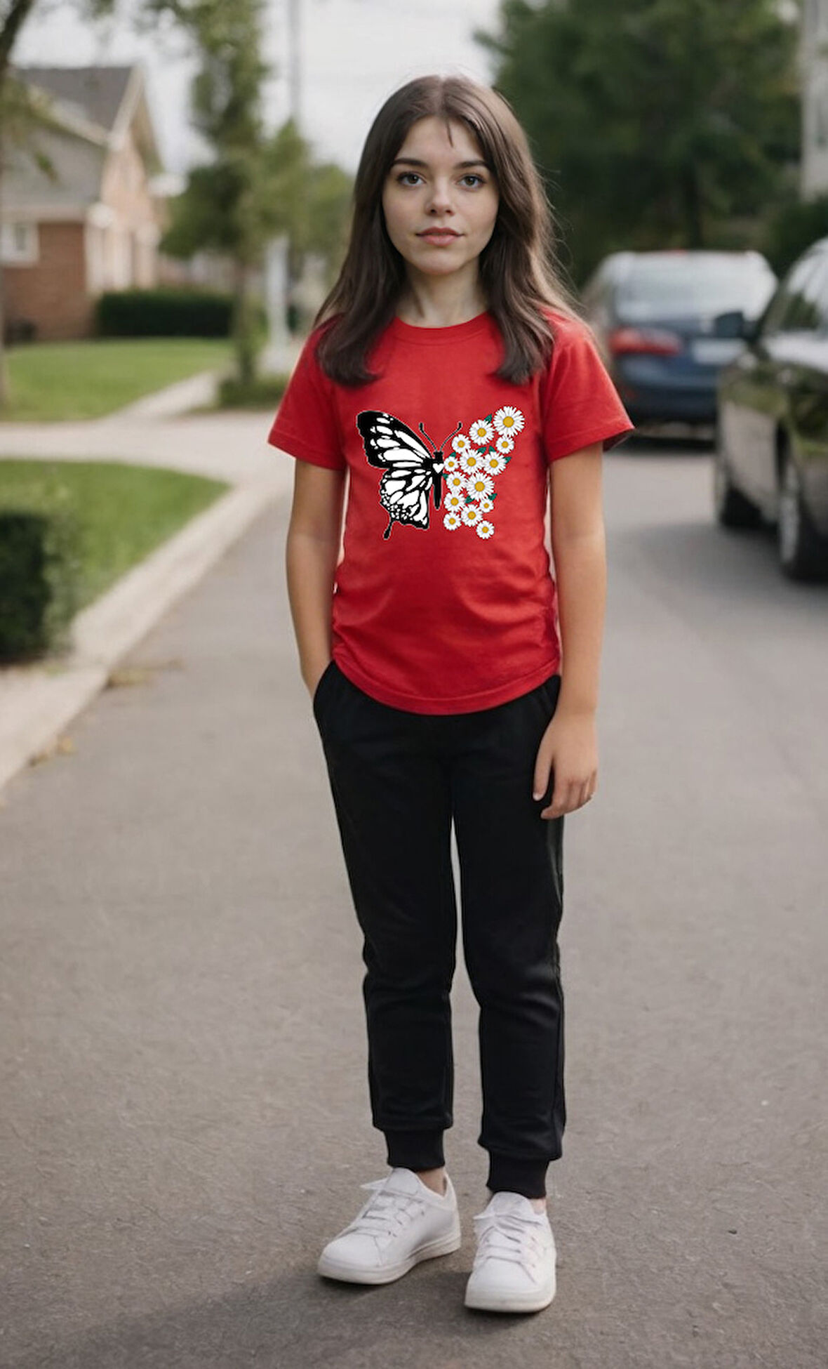 Çocuk Papatya Kelebek Baskılı Eşofman Takımı