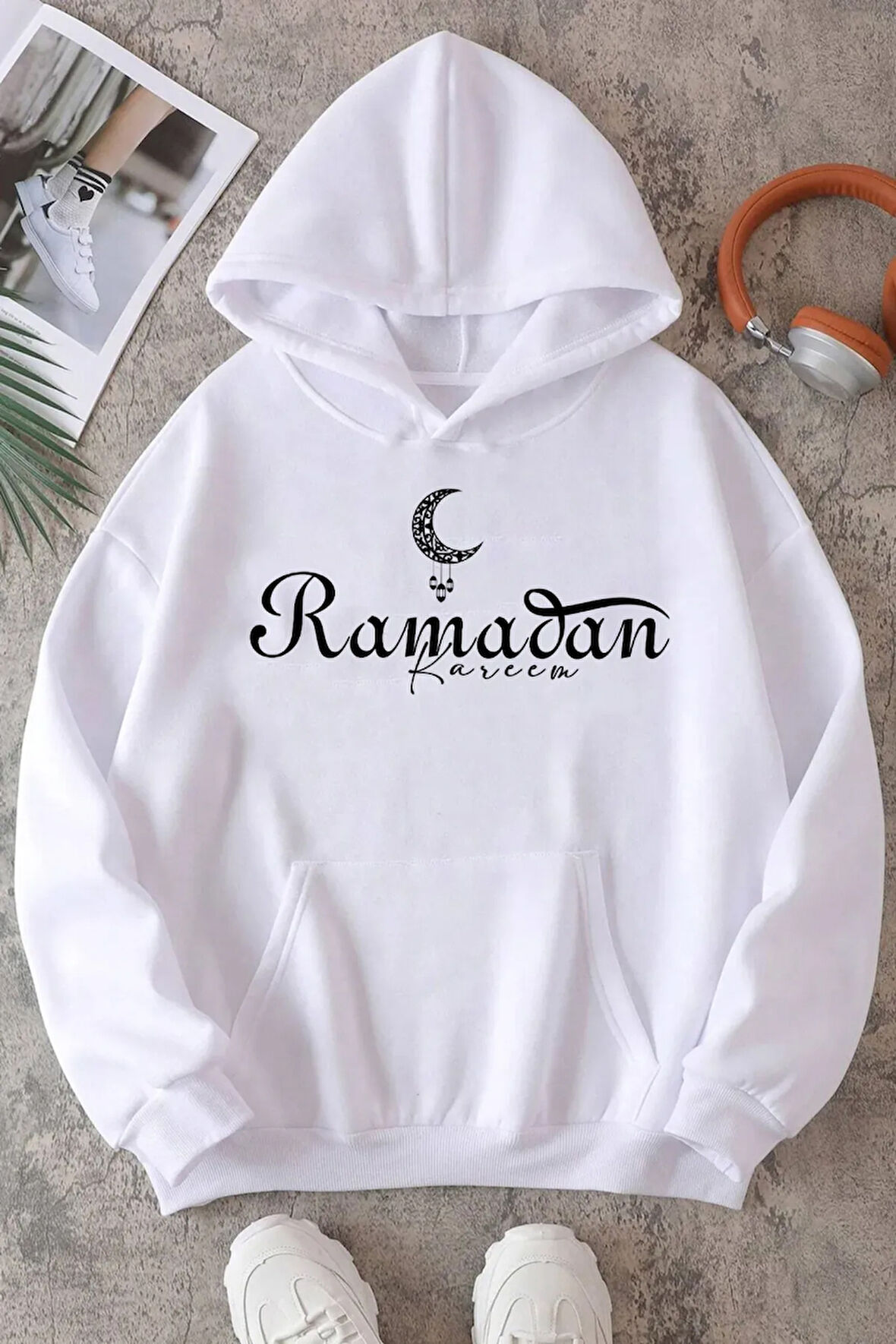 Ramadan Kareem Baskılı Pamuklu Oversize Sweatshirt