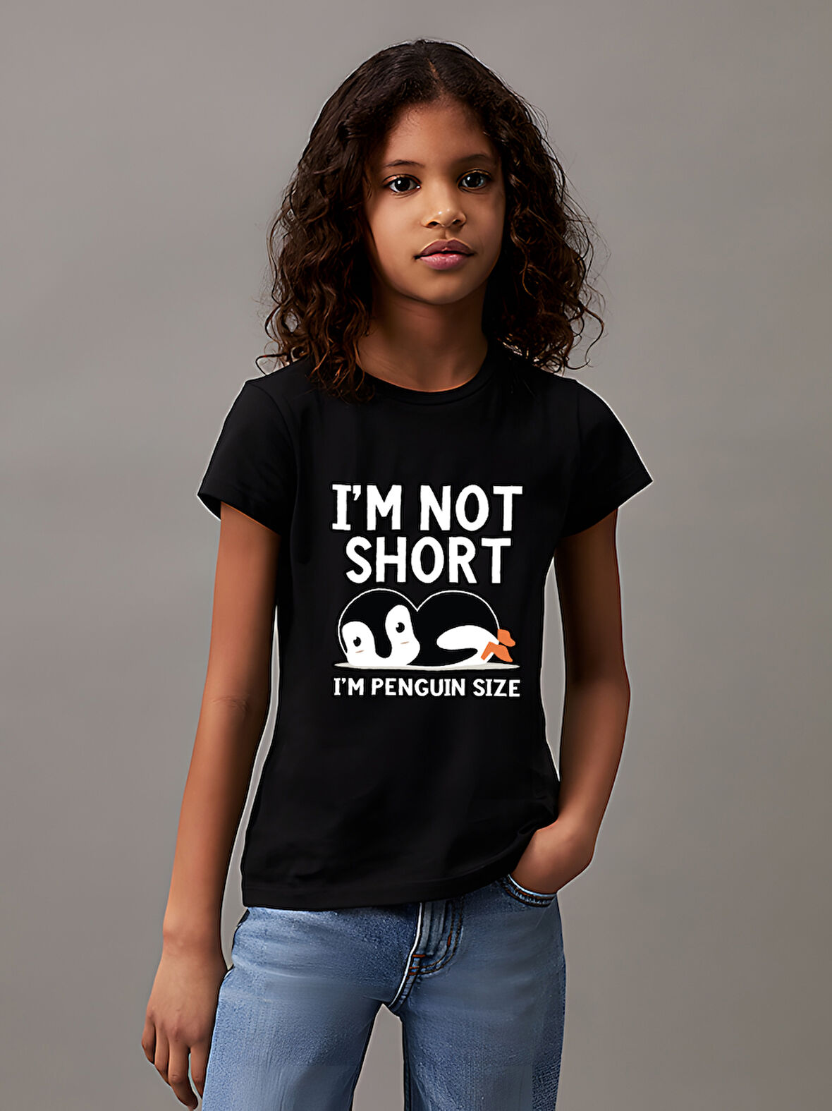 Çocuk Penguen Baskılı Pamuklu Tshirt