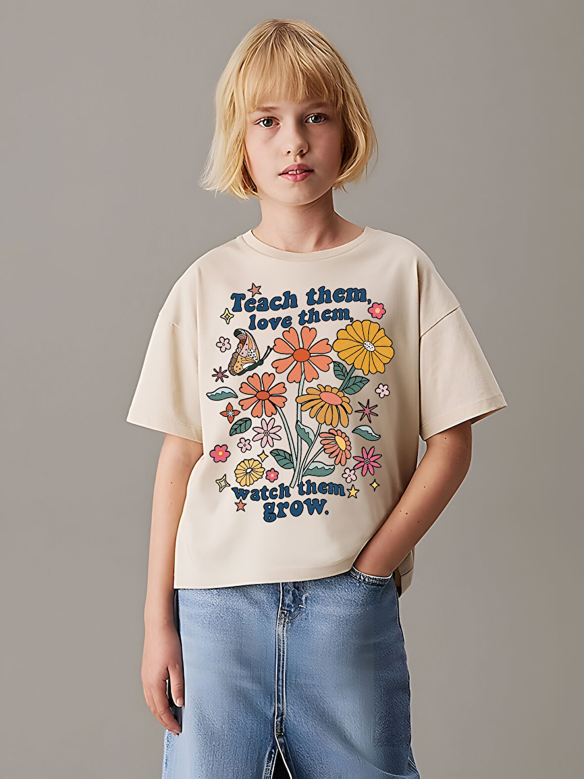 Çocuk Teach Them acbaskılı Pamuklu Tshirt