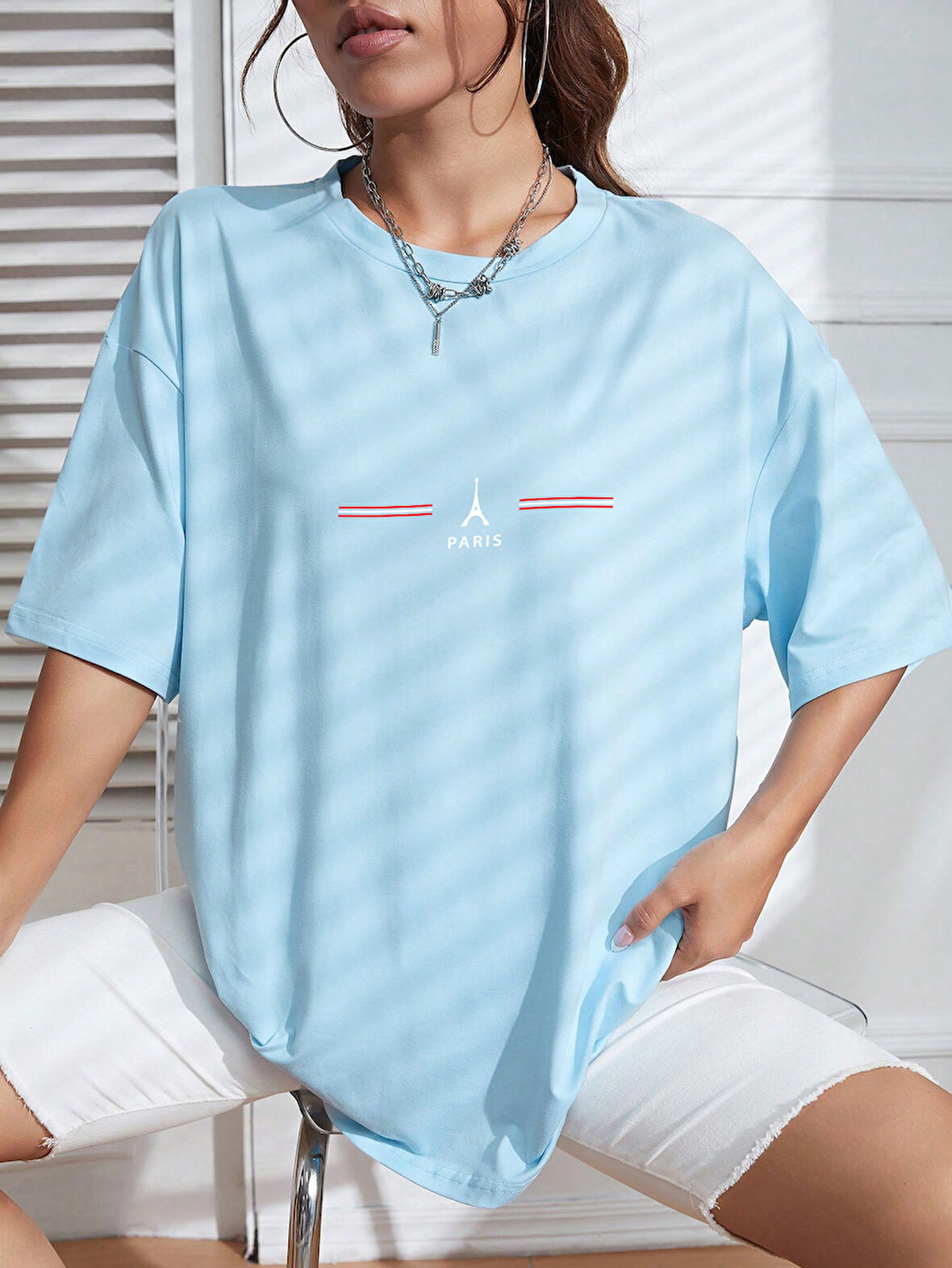 Unisex Paris Baskılı Oversize Tshirt