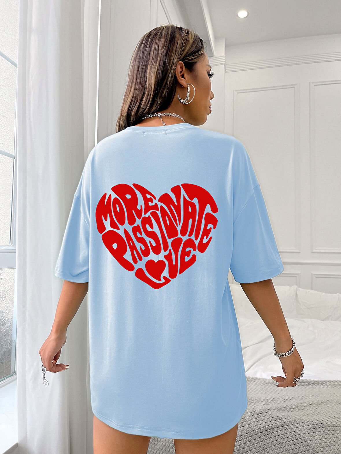 Unisex Yazılı Kalp Baskılı Tasarım Tshirt