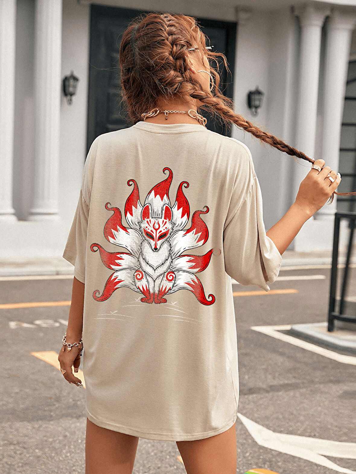 Unisex Kuyruklu Tilki Tasarım Basklı Tshirt