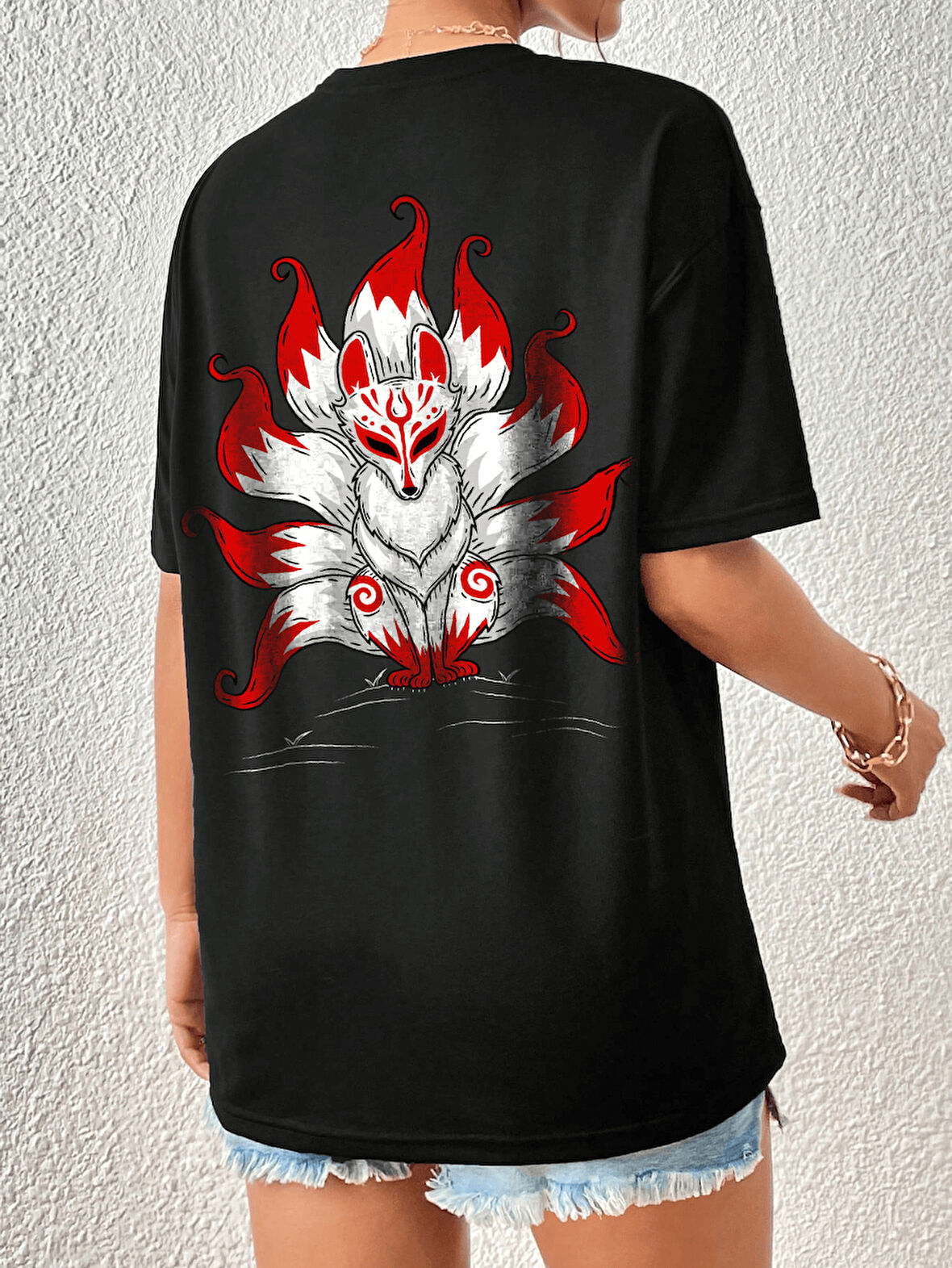 Unisex Kuyruklu Tilki Tasarım Basklı Tshirt