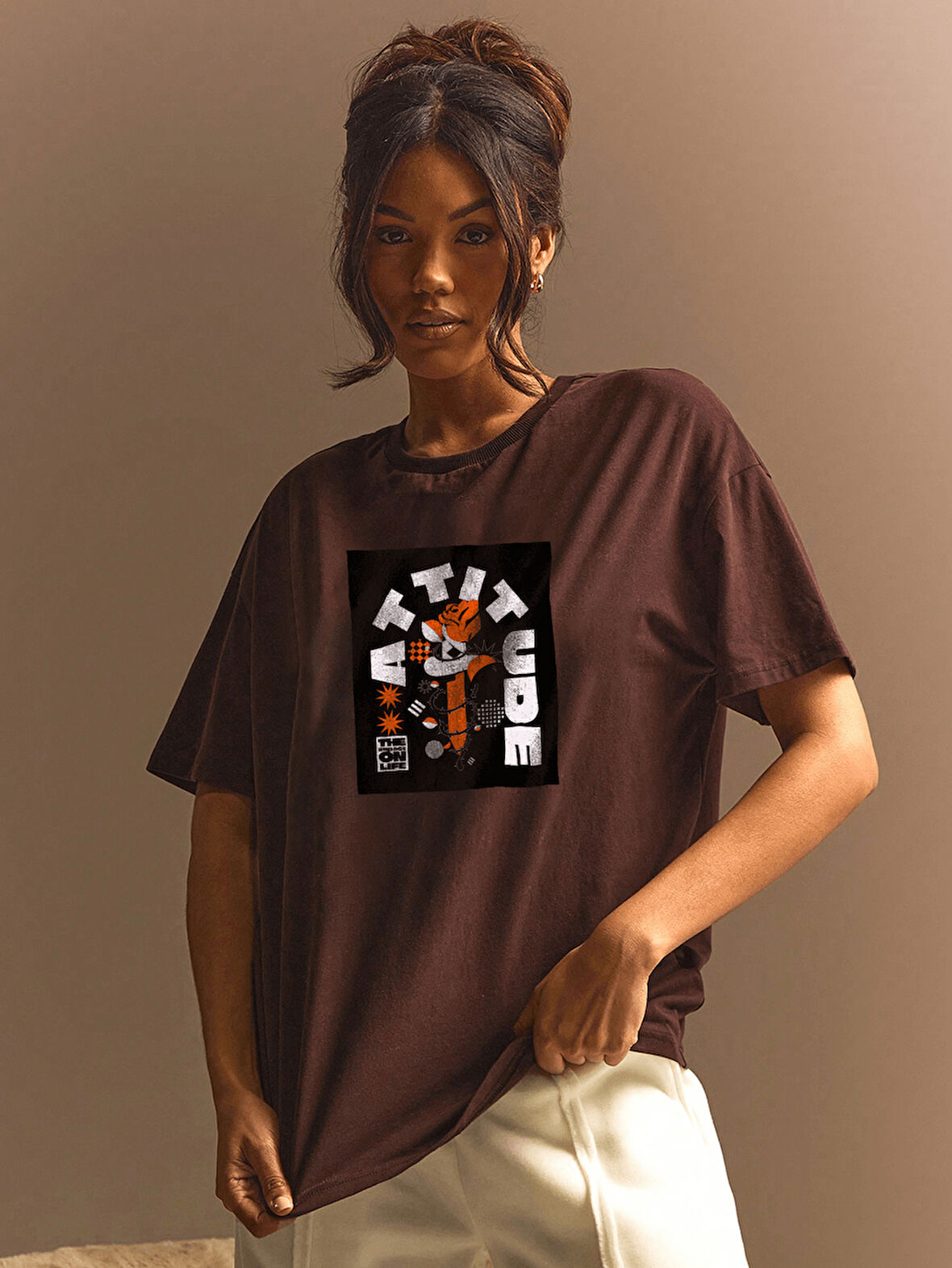 Unisex Attitude Tasarım Basklı Tshirt