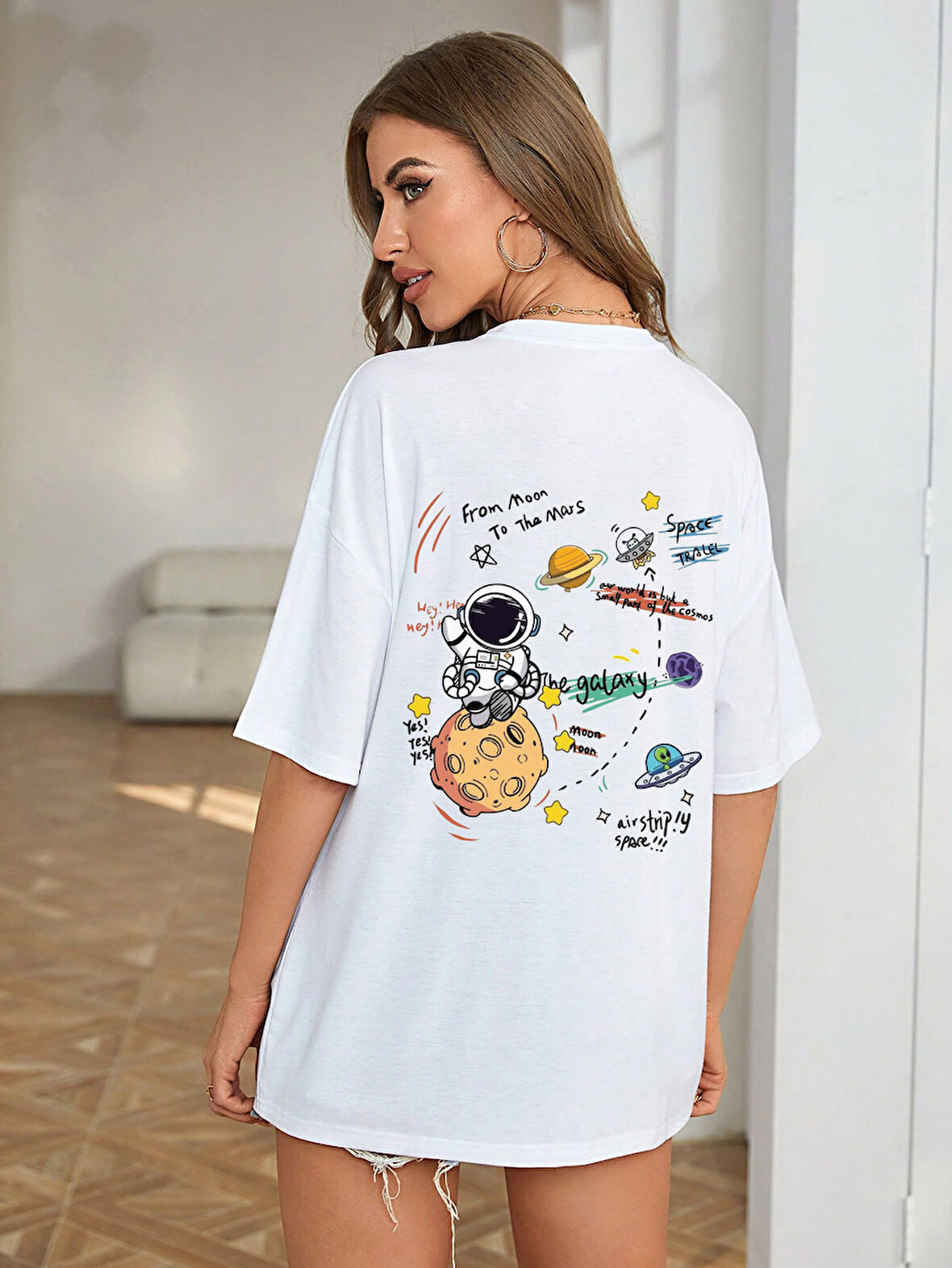 Unisex Galaksi Tasarım Basklı Tshirt