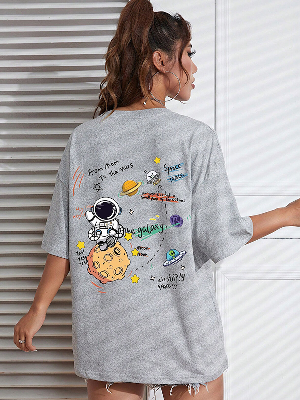 Unisex Galaksi Tasarım Basklı Tshirt