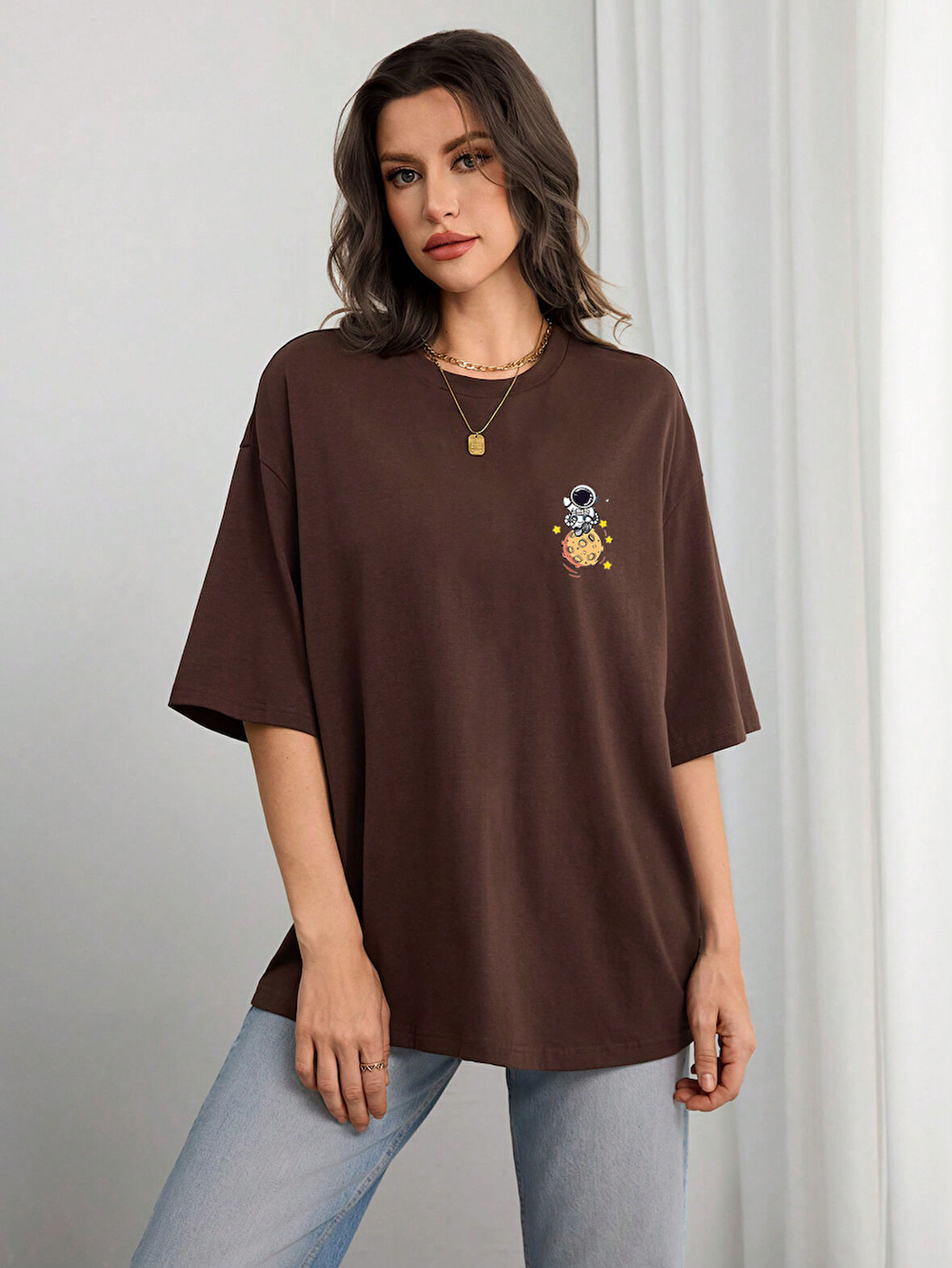 Unisex Galaksi Tasarım Basklı Tshirt