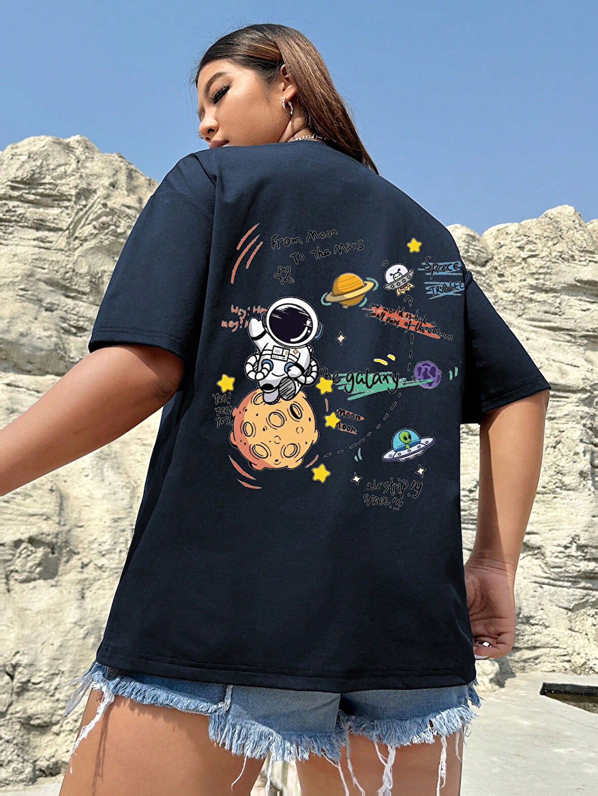 Unisex Galaksi Tasarım Basklı Tshirt