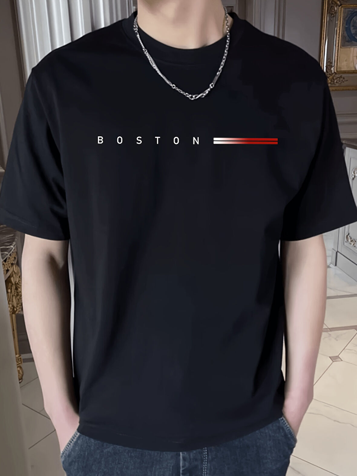 Unisex Boston Tasarım Basklı Tshirt
