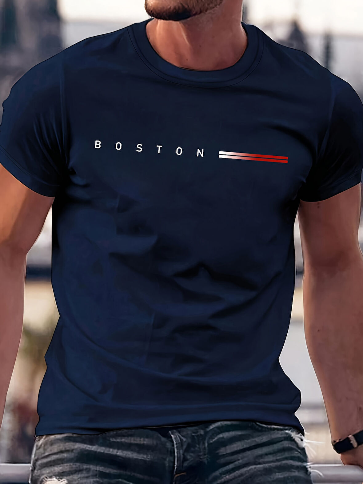 Unisex Boston Tasarım Basklı Tshirt