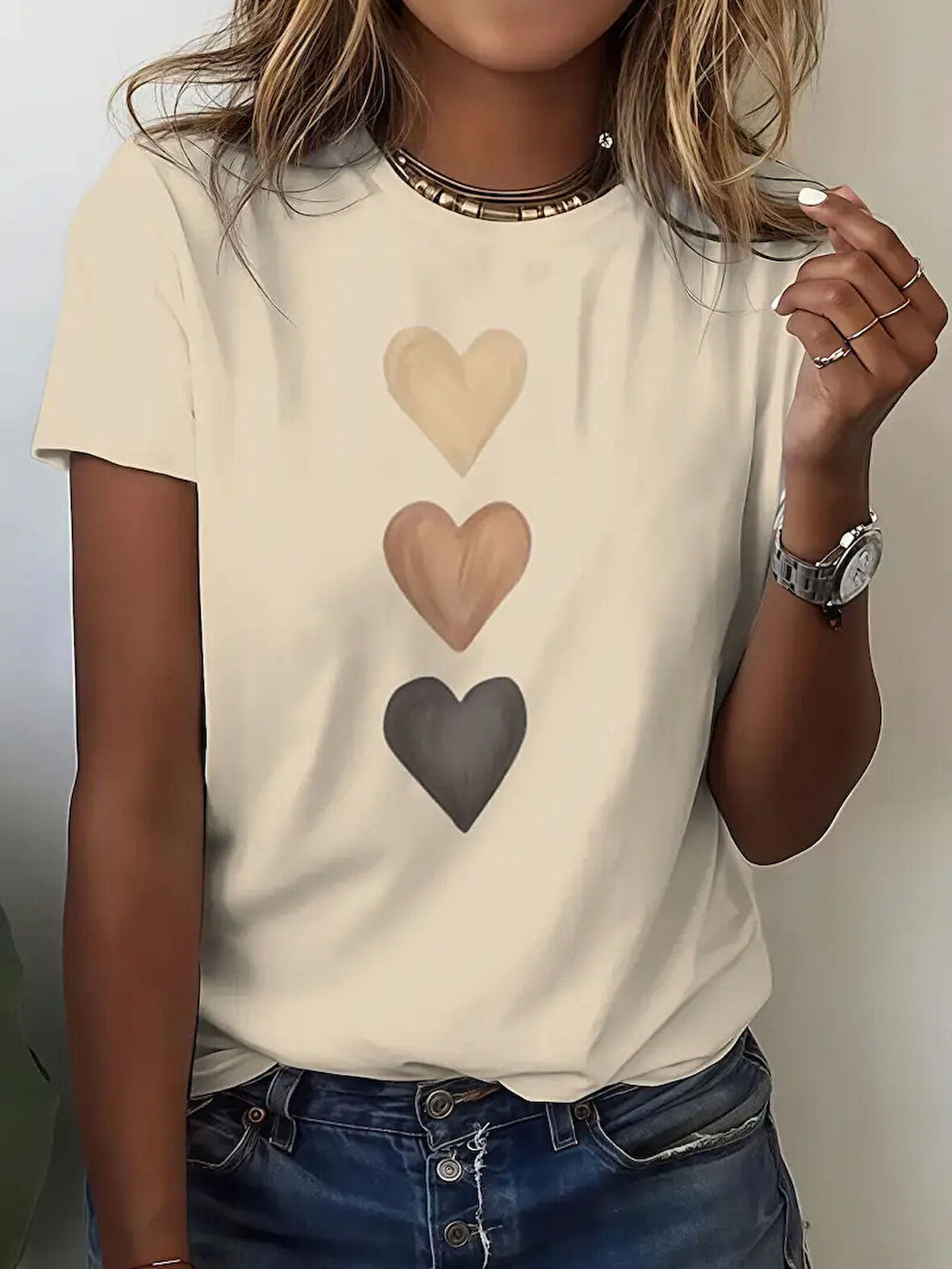 Unisex Üç Kalpli Tasarım Basklı Tshirt