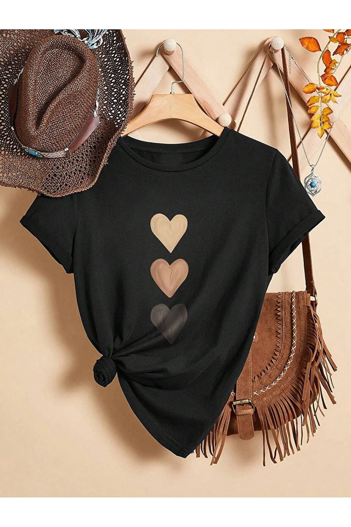 Unisex Üç Kalpli Tasarım Basklı Tshirt