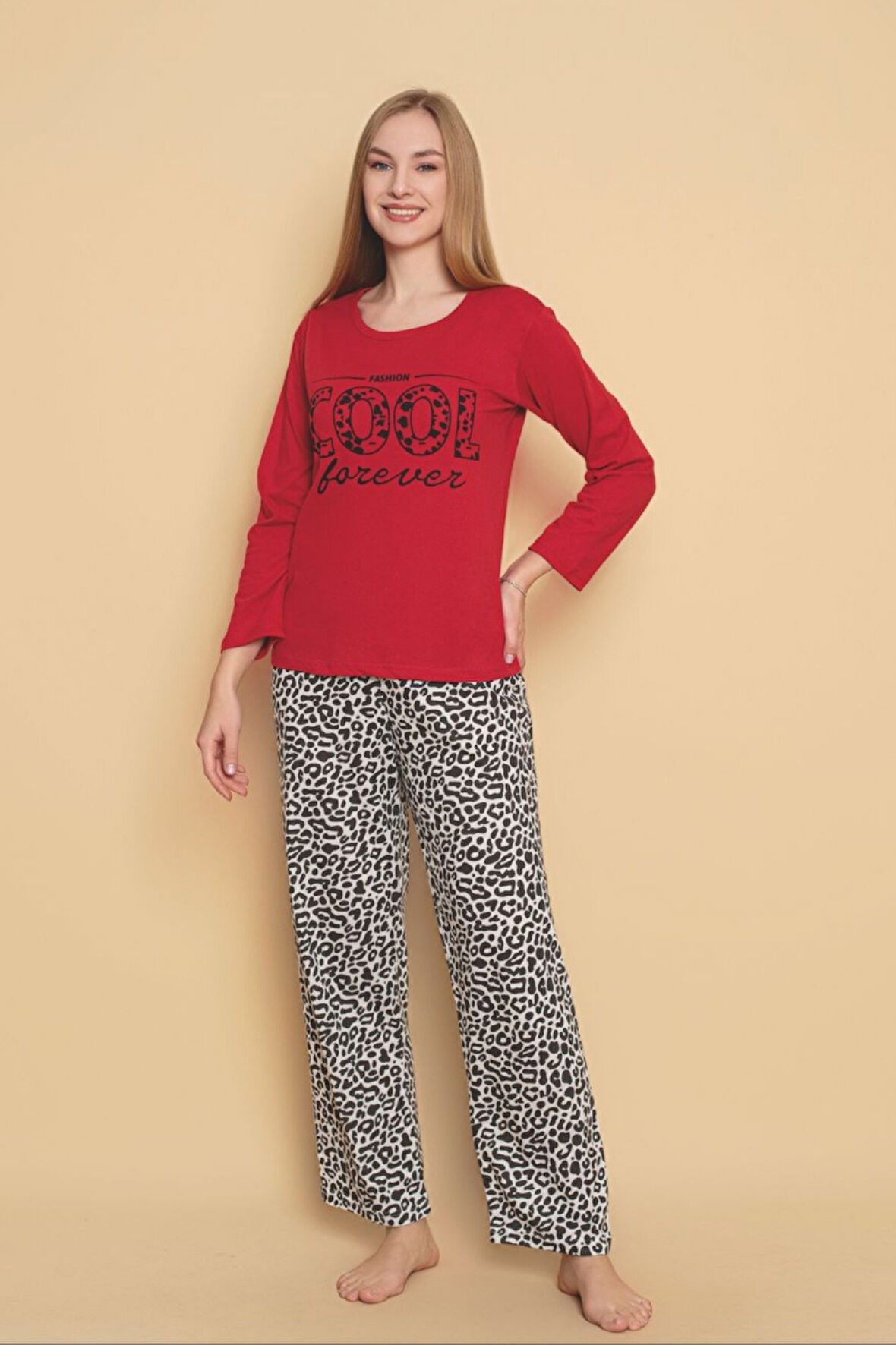 Dreamy Pamuklu Desenli Uzun Kollu Kadın Pijama Takımı