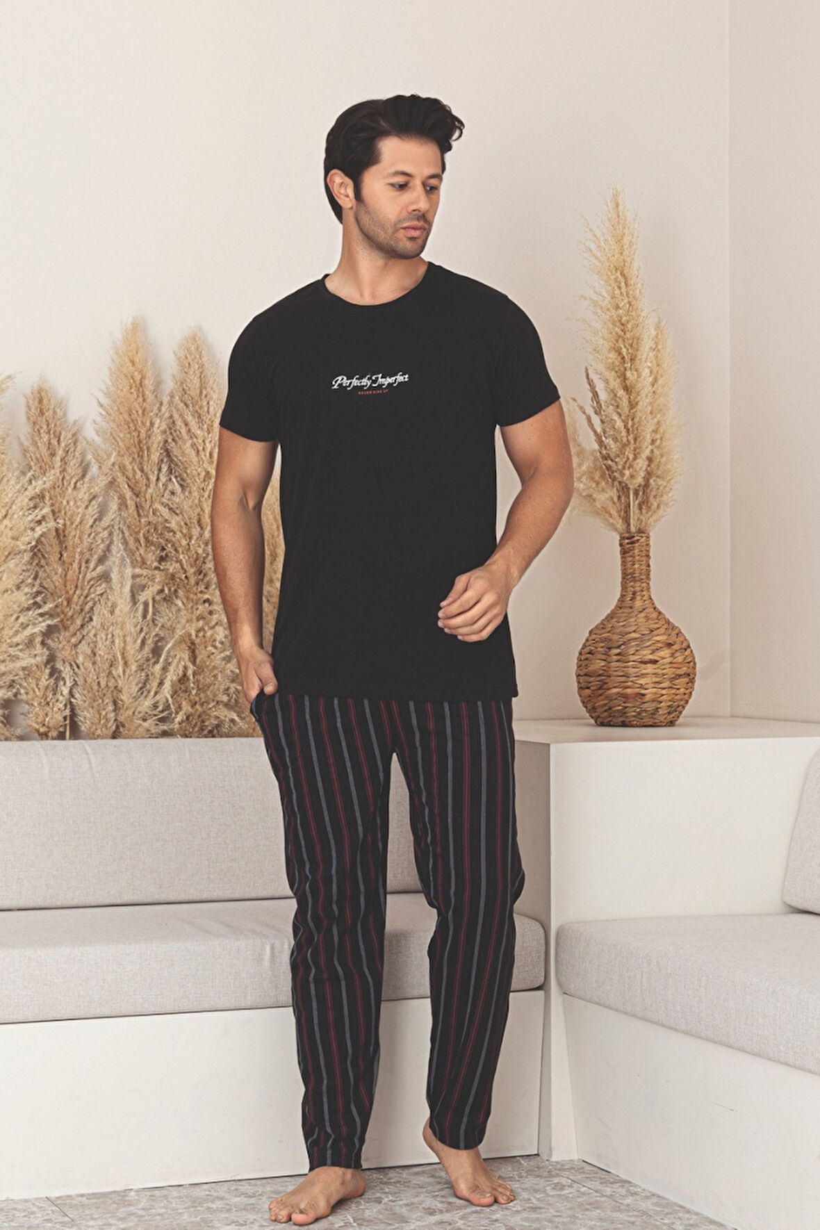 Dreamy Pamuklu Cepli Kısa Kollu Çizgili Erkek Pijama Takımı