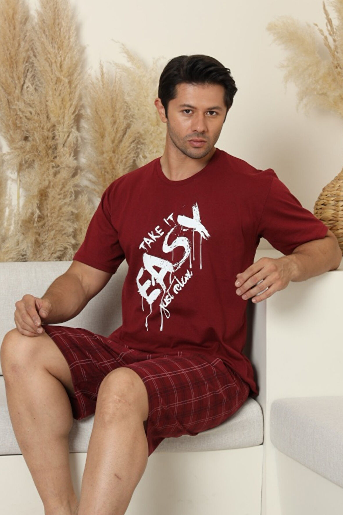 Dreamy Pamuklu Cepli Desenli Kısa Kollu Şortlu Erkek Pijama Takımı