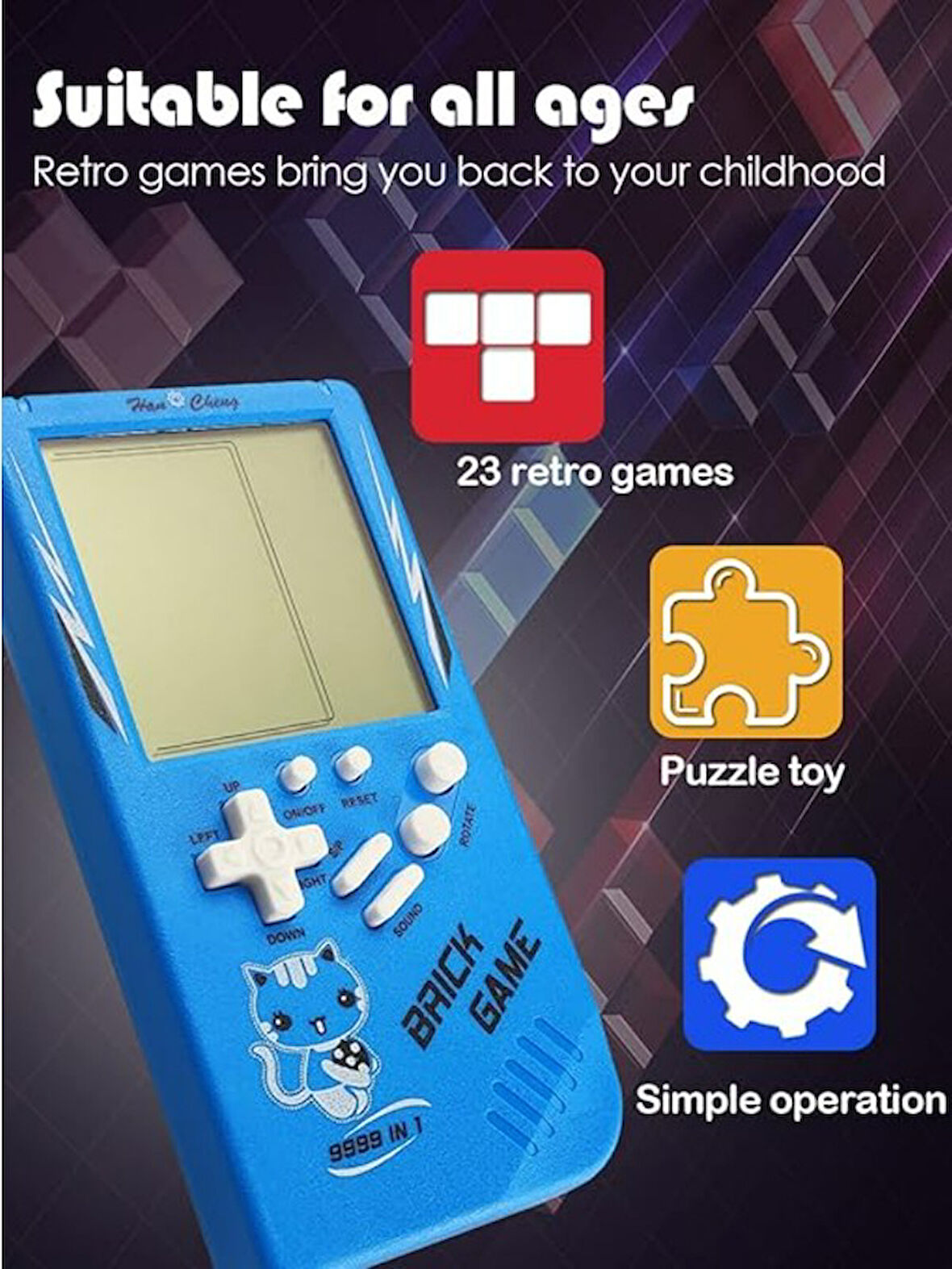 Tetris Oyun Konsolu 23 Bulmaca Oyunu Bataryalı 3.5 Inç LCD Mini Taşınabilir Atari