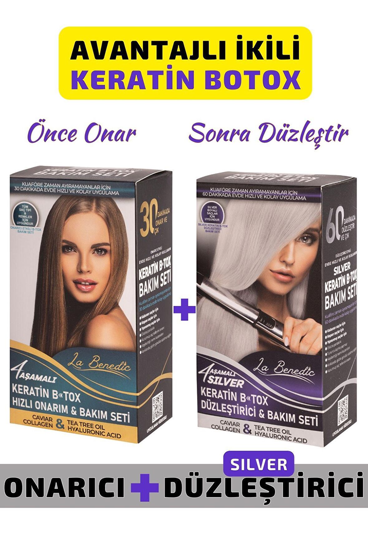 AVANTAJLI SILVER KERATİN BOTOX ONARICI VE DÜZLEŞTİRİCİ FULL SET (SILVER VE AÇIK SARI PLATIN RENKLİ SAÇLAR İÇİN)
