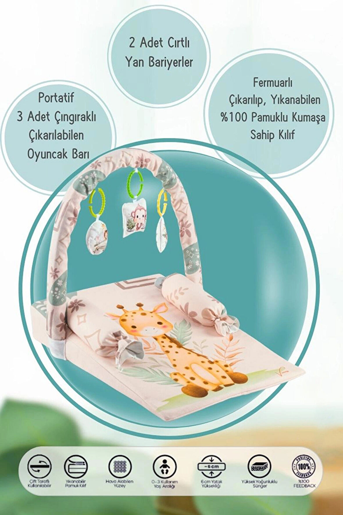 Bebek Reflü Yatağı, Fermuarlı, Yıkanabilir Kılıf, Özel Üretim