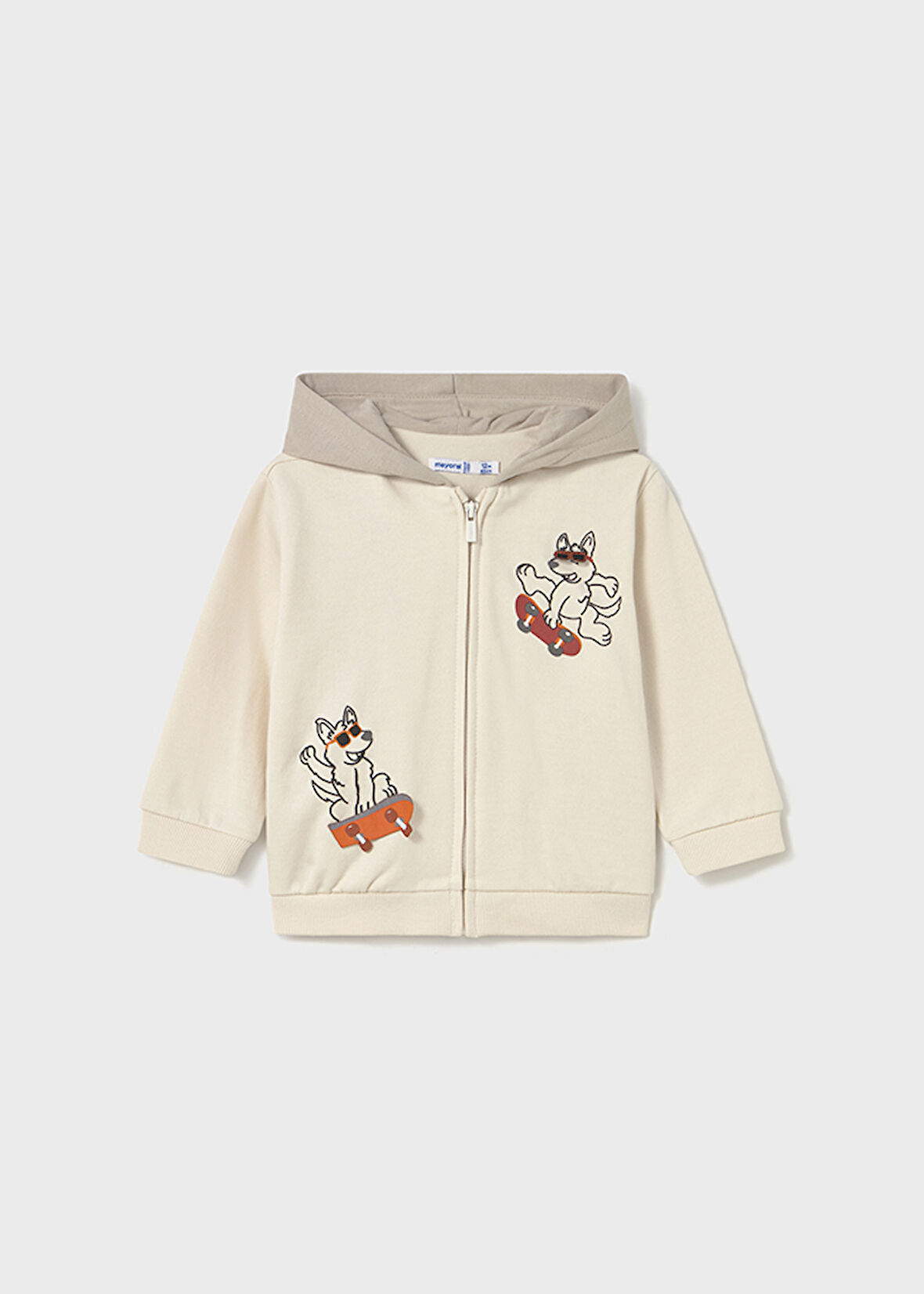 Mayoral 1-4 Yaş Erkek Bebek Hayvan Baskılı Kapüşonlu Krem Hırka