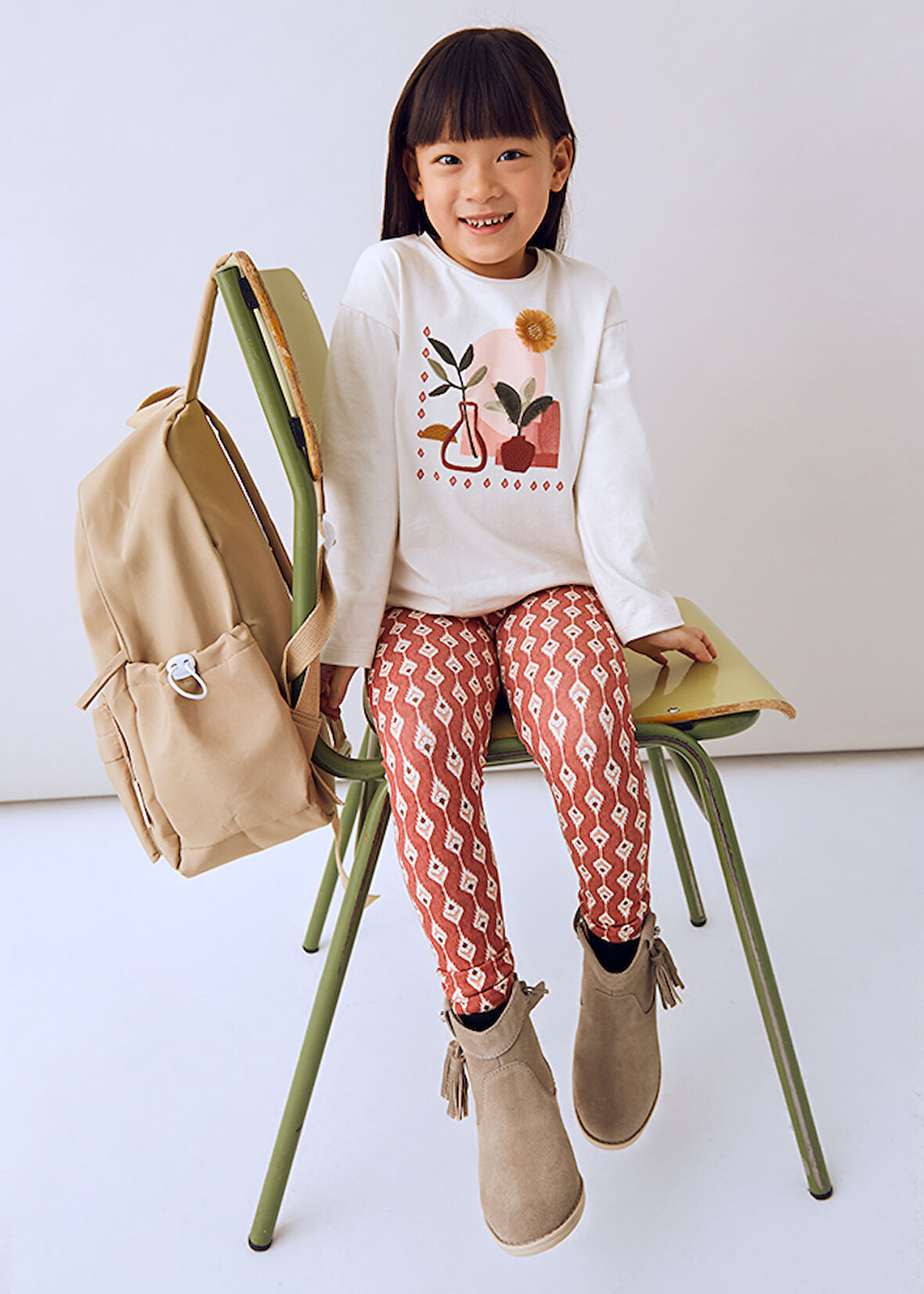 Mayoral Kız Çocuk 2'li Takım (4-10 Yaş) – %100 Pamuk Baskılı Bluz ve Desenli Tayt