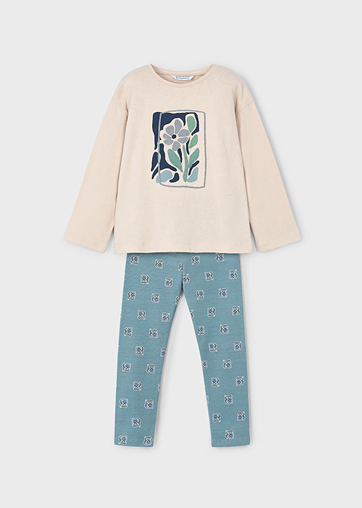 Mayoral Kız Çocuk 2'li Takım (4-10 Yaş) – %100 Pamuk Baskılı Bluz ve Desenli Tayt