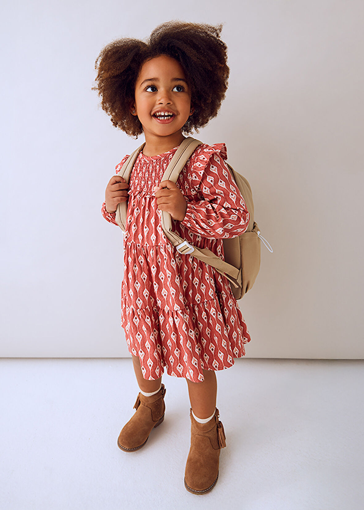 Mayoral Kız Çocuk Kırmızı Desenli Elbise (4-10 Yaş) – Uzun Kollu, Bisiklet Yaka, Pamuk Astarlı