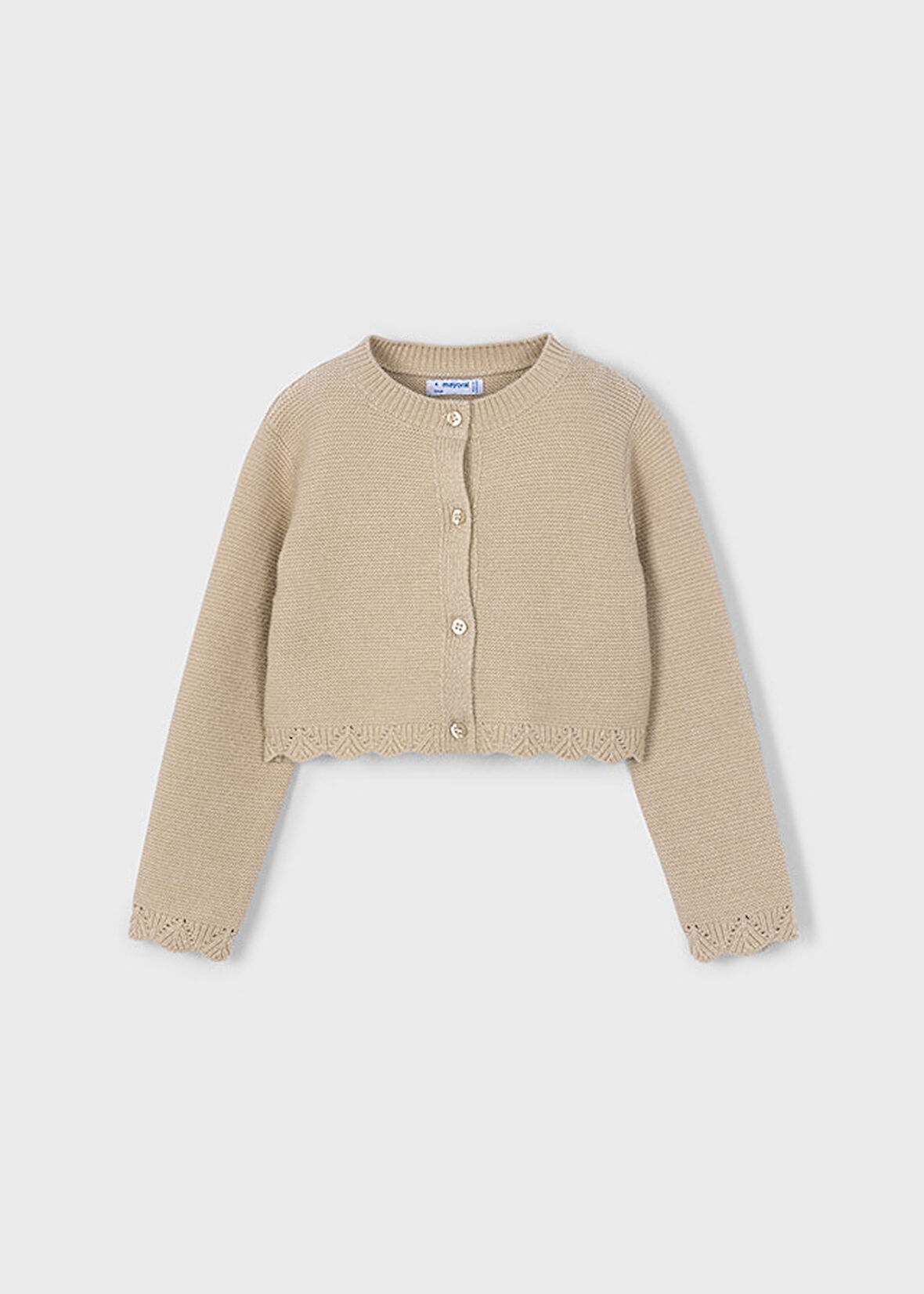 Mayoral 4-10 Yaş Kız Çocuk Bej Düğmeli Uzun Kollu Simli Hırka – Dantel Detaylı