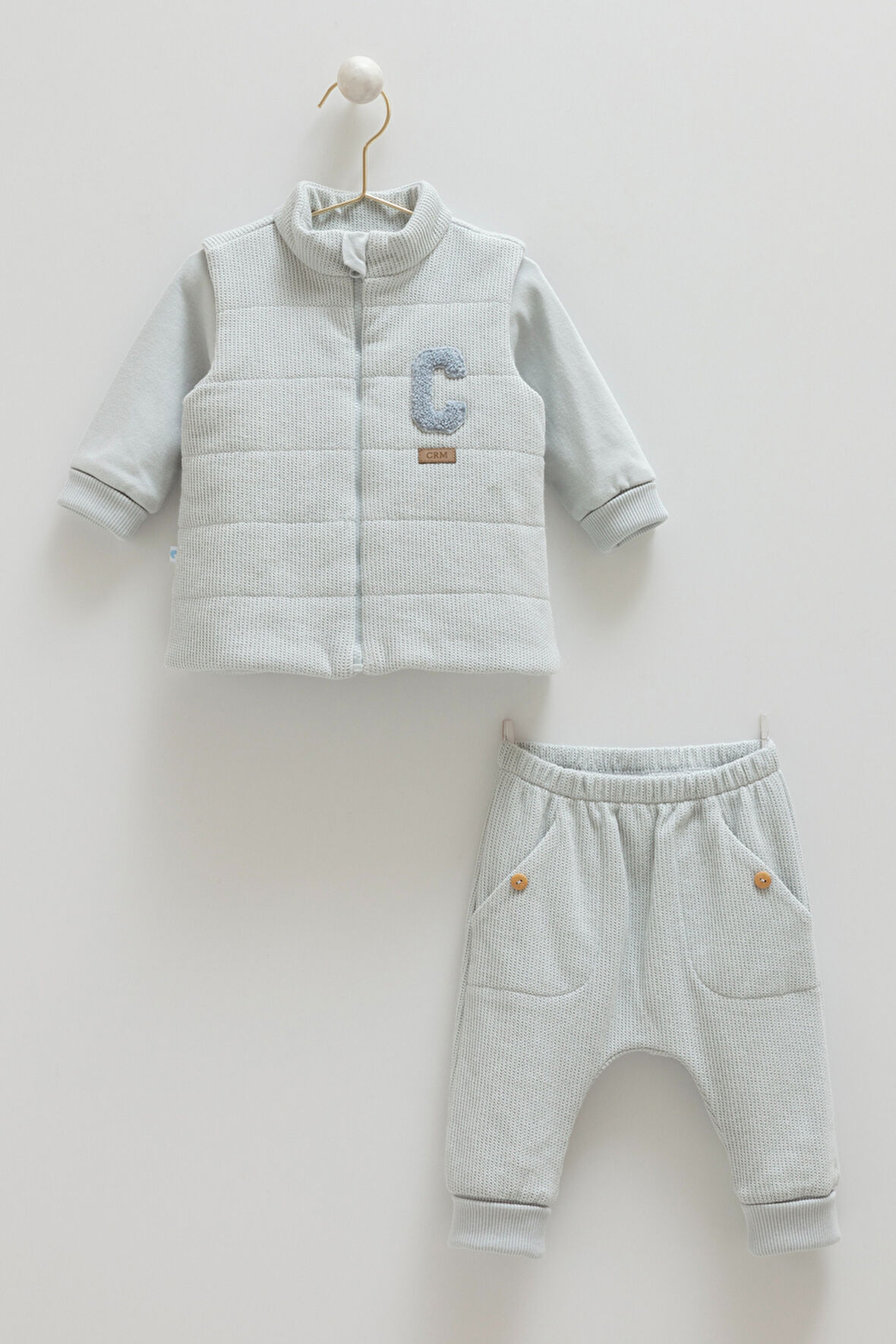 CARAMELL 03-18 AY TRİKO PENYE ASTARLI YELEKLİ ÜÇLÜ TAKIM - MAVİ