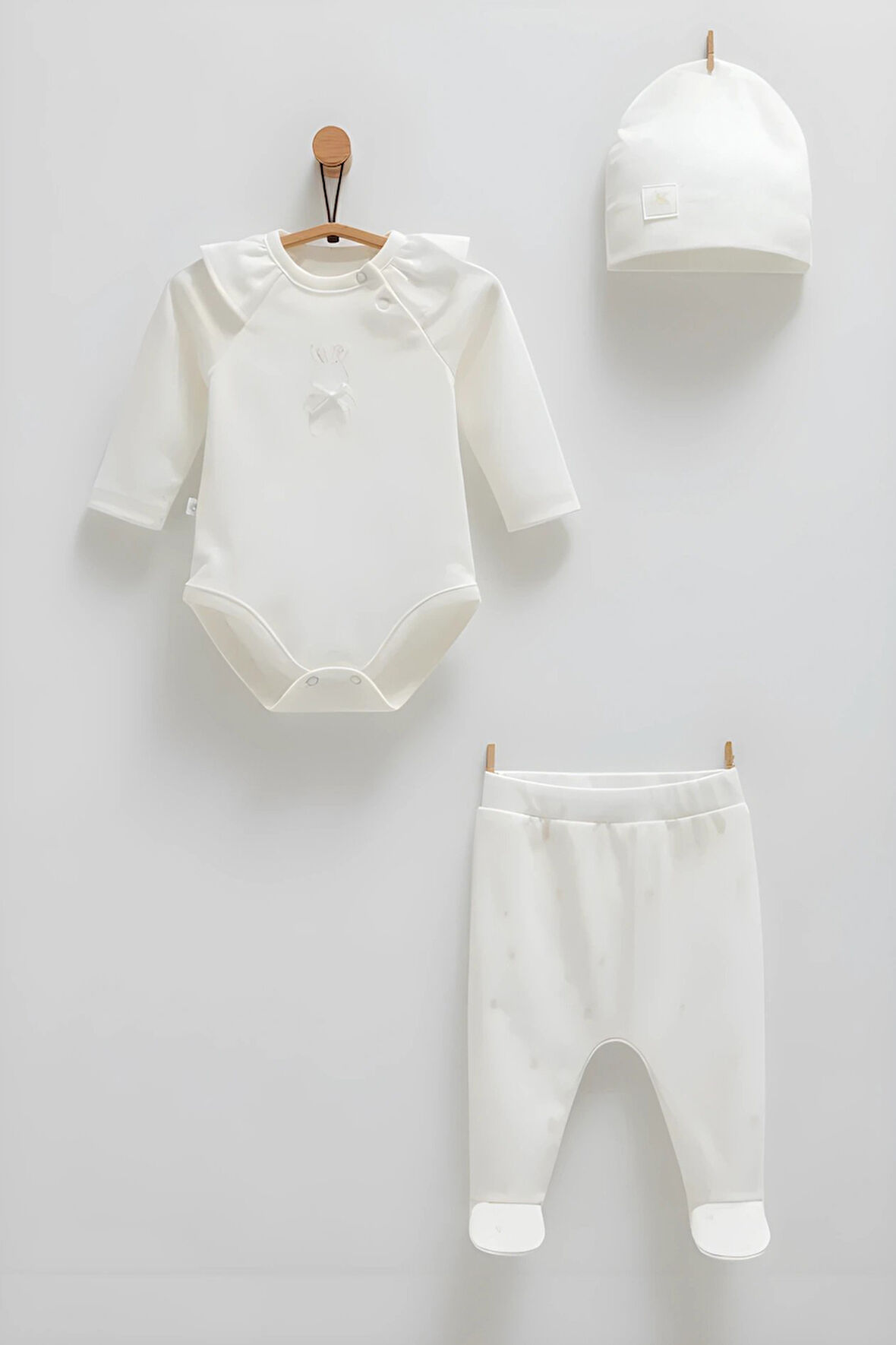 CARAMELL CUTE RABBİT BODY PANTOLON ŞAPKA TAKIM - EKRU