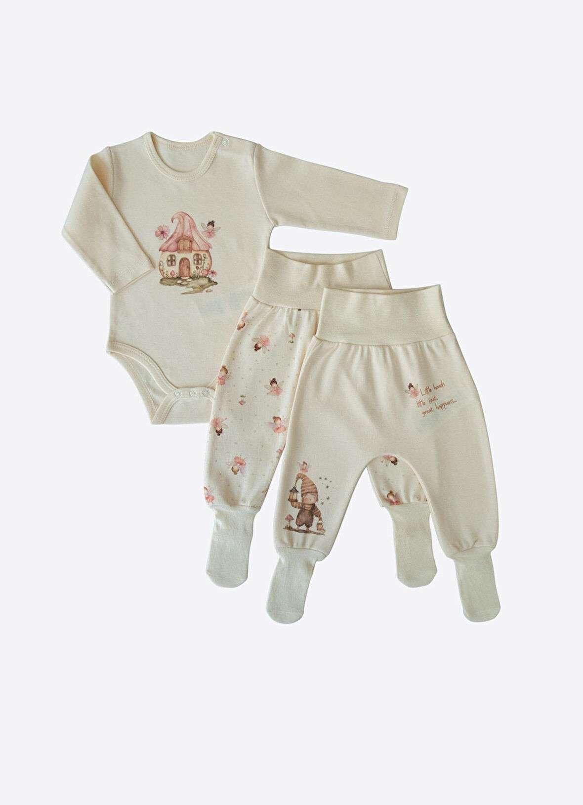 KİTİKATE ORGANİK FLY ÜÇLÜ ÇORAPTOLONLU TAKIM - BEJ