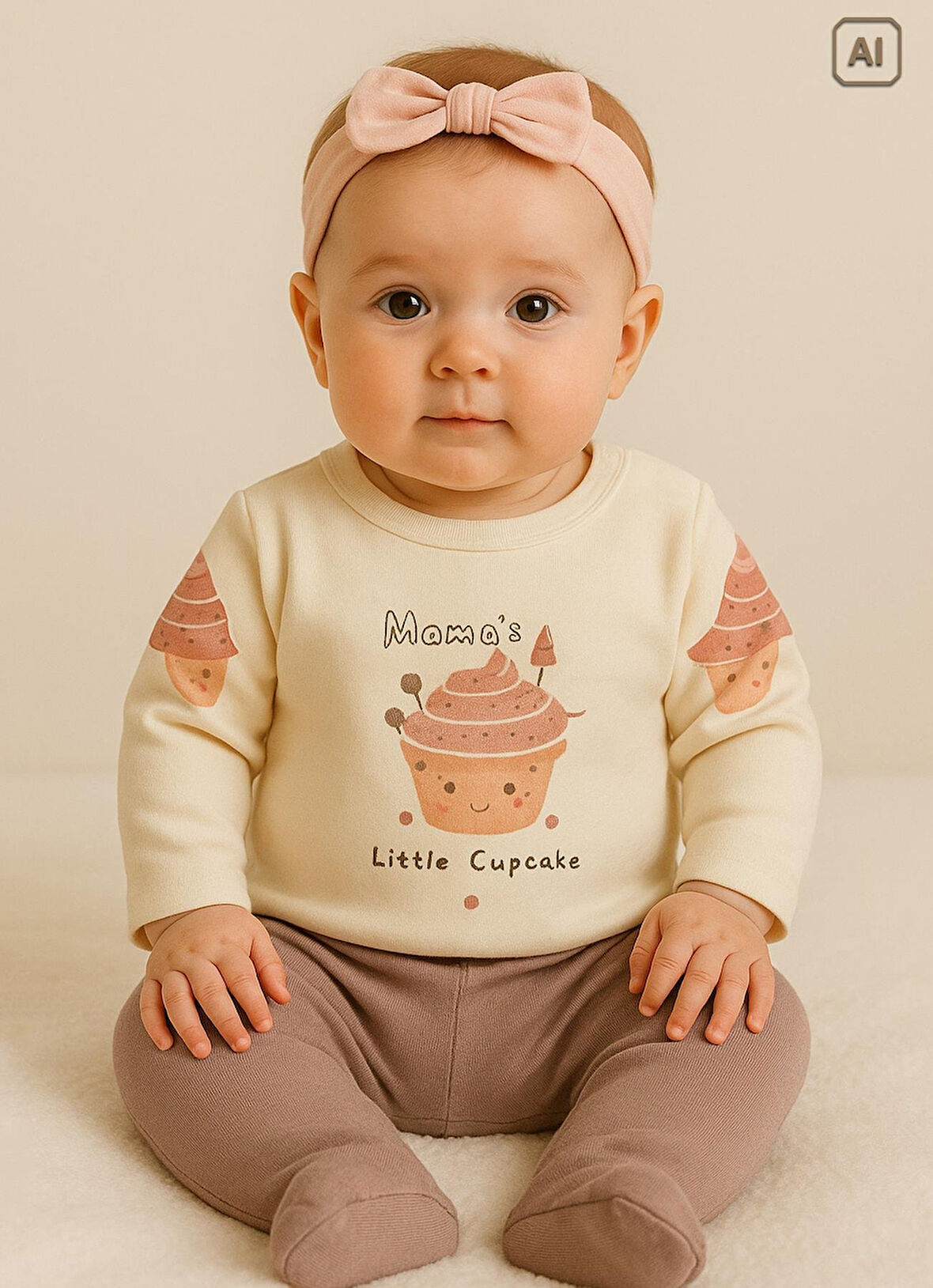 KİTİKATE ORAGNİK LITTLE CUPCAKE İKİLİ TAKIM - BEJ-MURDUM