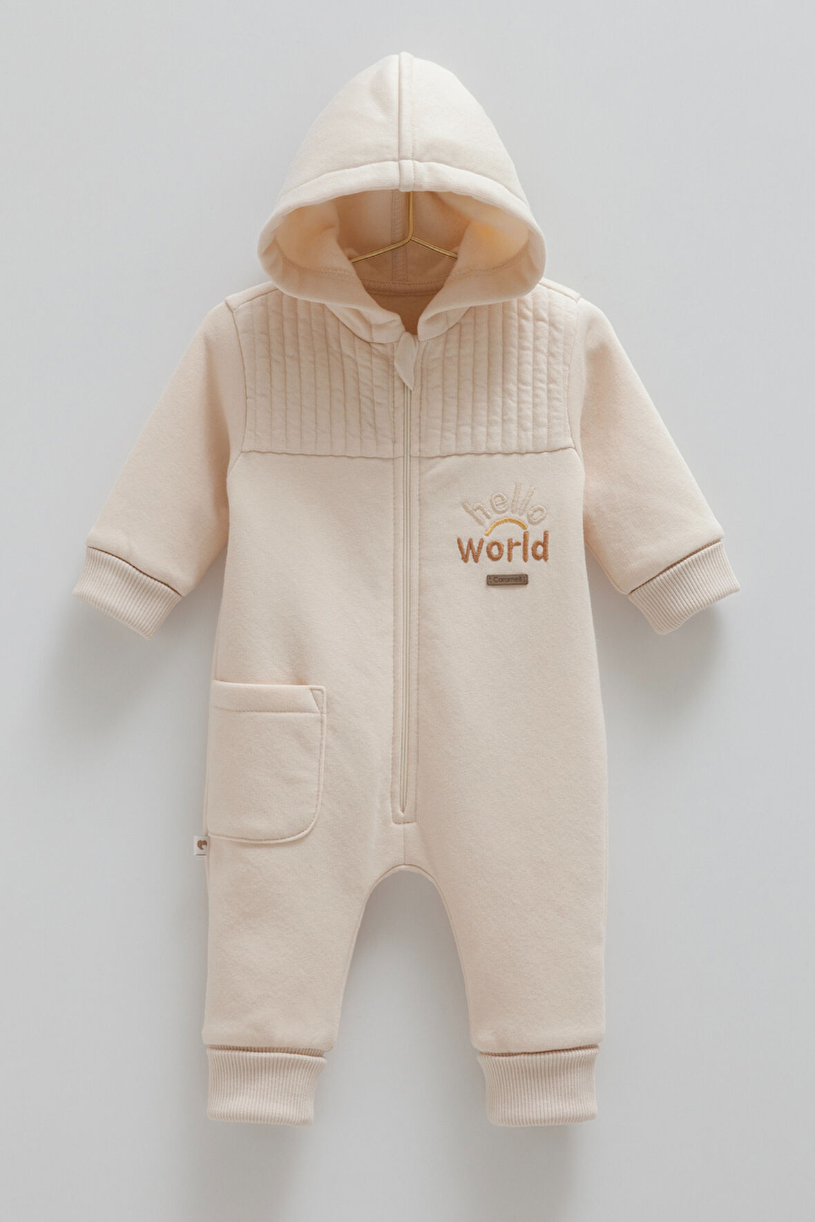 CARAMELL ANIMALS WORD İÇİ ŞARDONLU FERMUARLI KAPŞONLU TULUM (01-12 AY ARASI) - BEJ