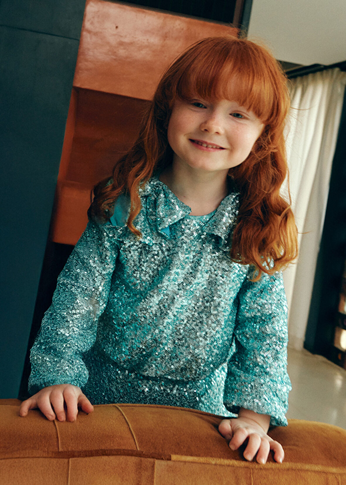 ABEL & LULA AQUA PAYETLİ TÜLLÜ İÇİ PENYE ASTARLI ETEK BLUZ TAKIM (04-08 YAŞ BEDEN ARALIĞI) - MAVİ