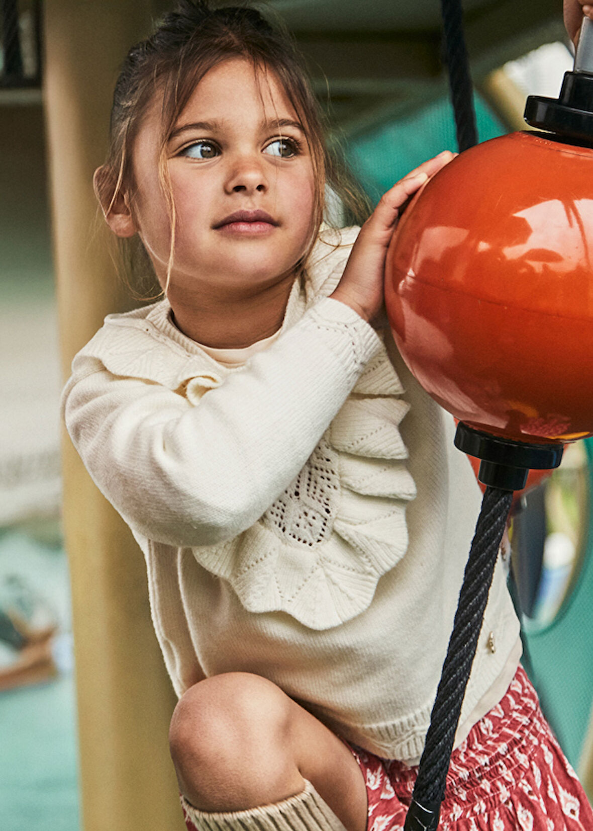 Mayoral Kız Çocuk Örme Kazak | Krem Renk, Fırfır Detaylı (4-10 Yaş)