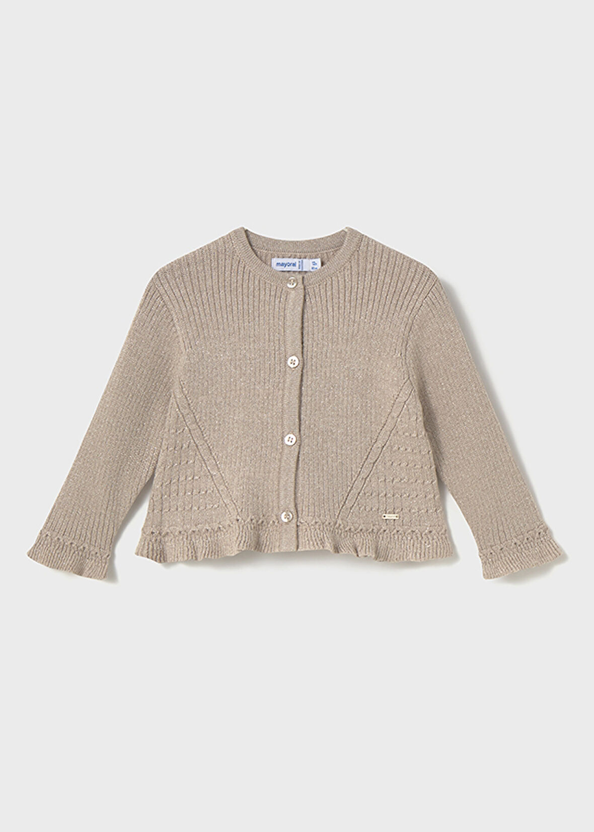 Mayoral Kız Bebek Triko Hırka (1-4 Yaş) – Bej Renk, Uzun Kollu, Düğmeli, Yumuşak Dokulu