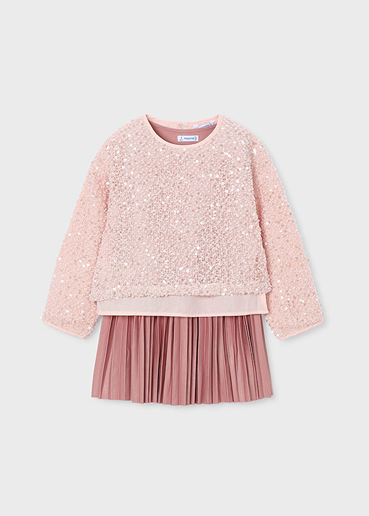 Mayoral Kız Çocuk Askılı Elbise ve Kazak Takımı (4-10 Yaş) – Pembe Pileli Elbise, Payetli Kazak