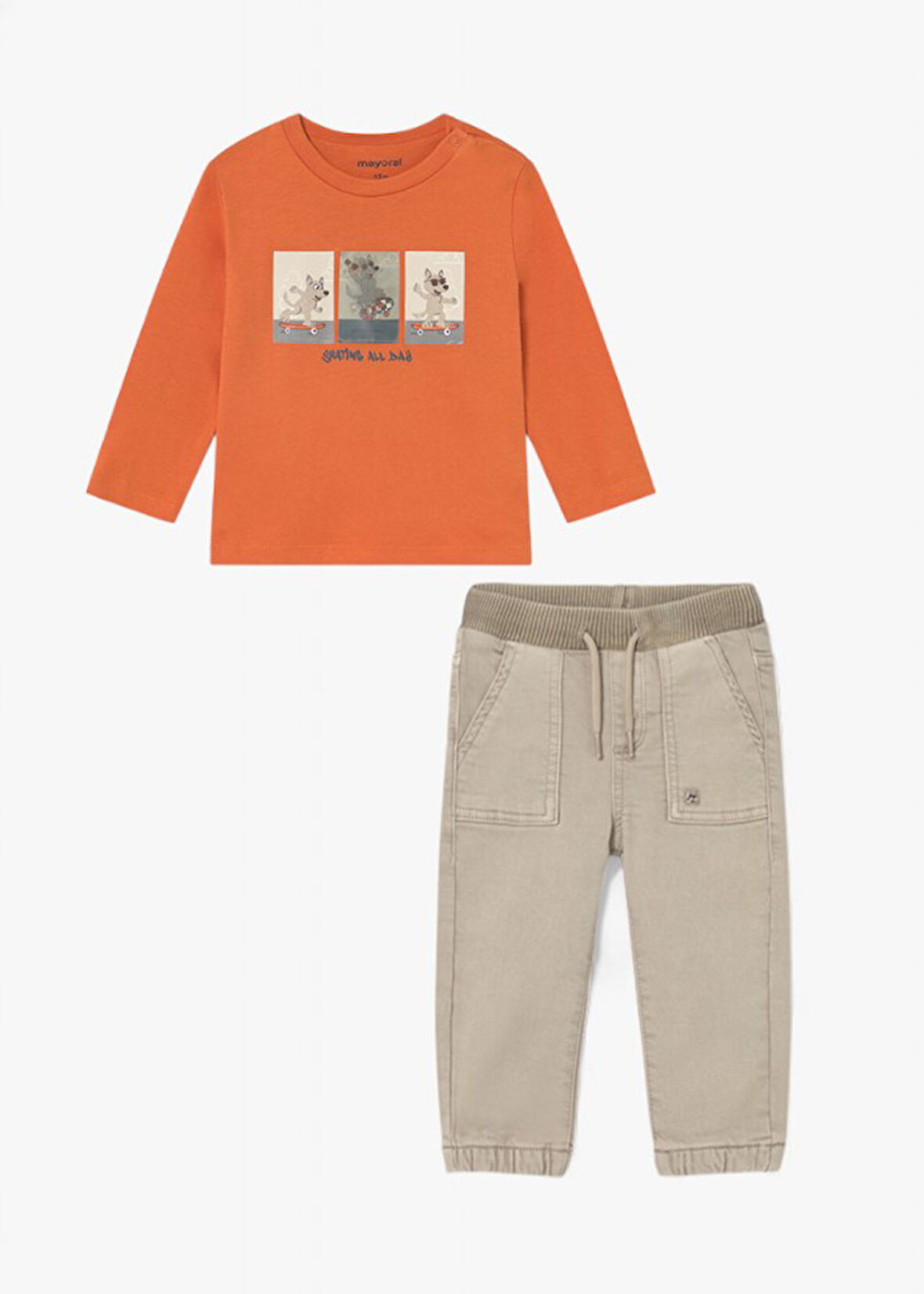 MAYORAL SKATE HOLOGRAMLI SWEAT BELİ PAÇASI LASTİK PANTOLON TAKIM (01-04 YAŞ ARASI) - BEJ-TURUNCU