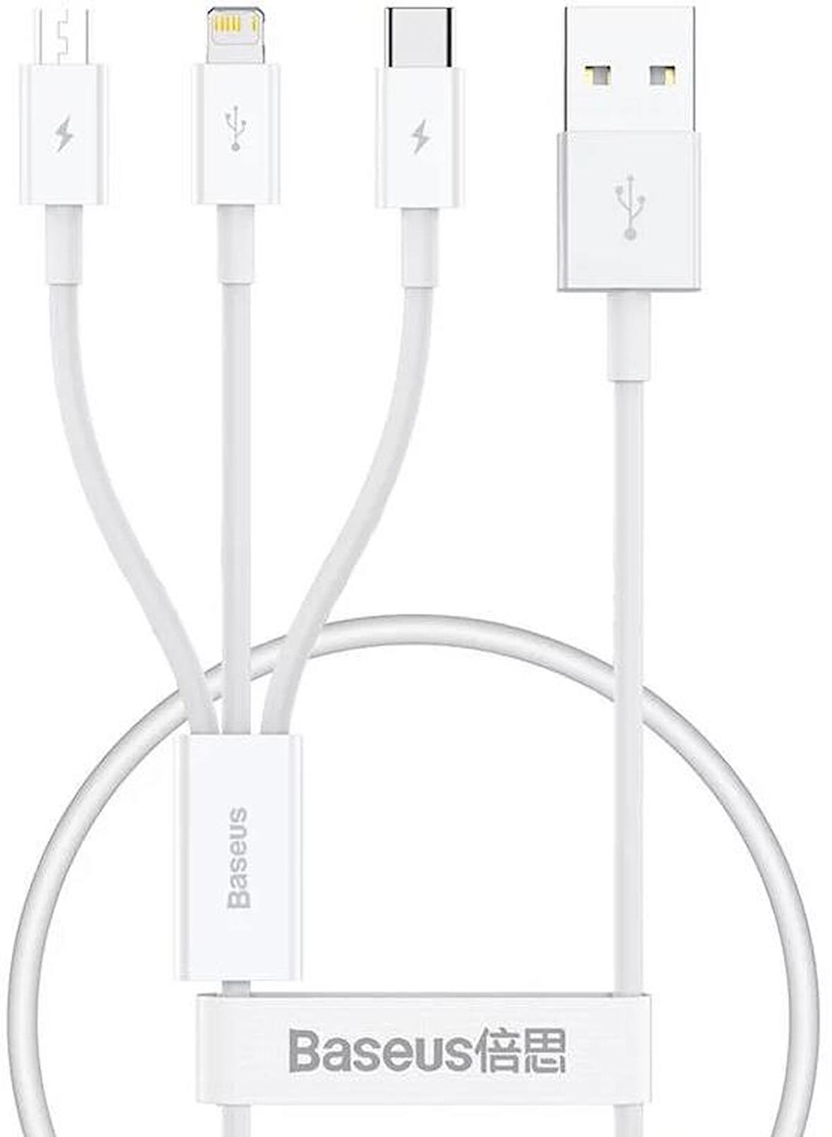 Baseus 3İN1 Micro Type-C iPhone Şarj Kablo Kısa Powerbank Kablosu İphone 11 12 13 14 15 Pro Max Şarj