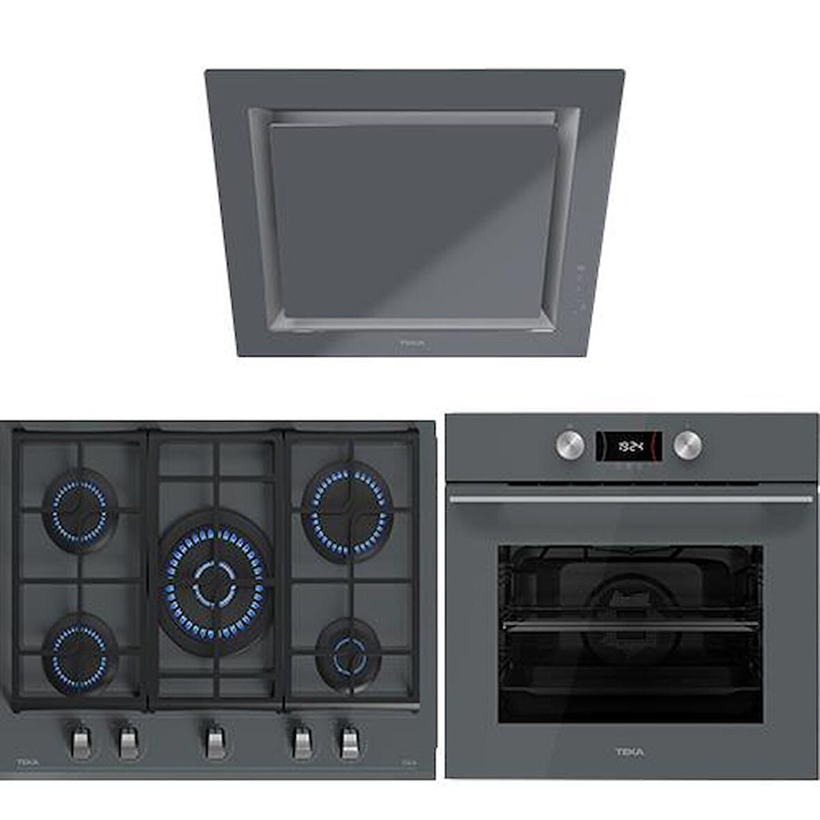 Teka Ankatre Set Gri ( Hlb 8400 Fırın- GZC 75330 XB 5 Gözlü Ocak-Teka DLV 68660 ST Davlumbaz  
